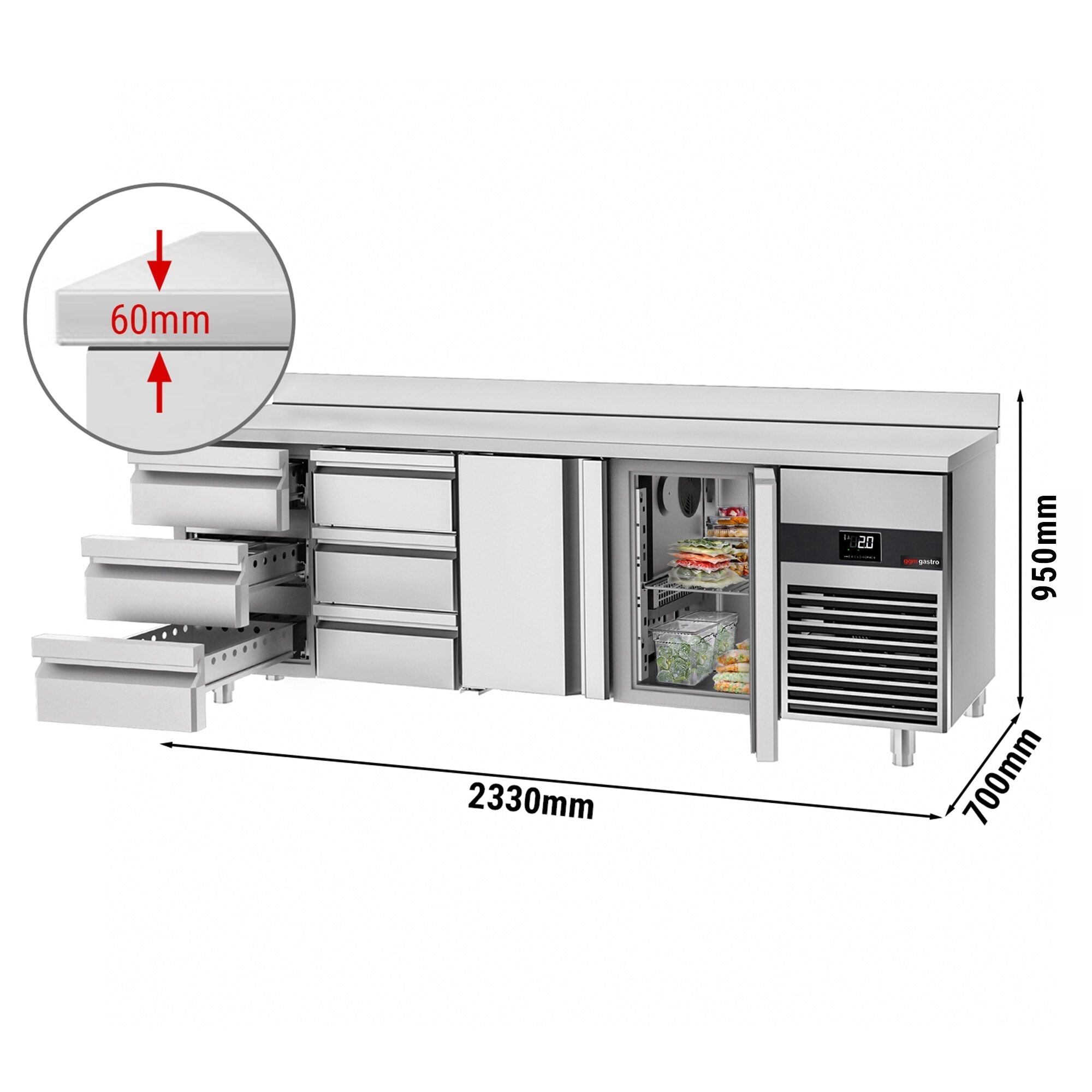 Cooling counter premıum - 2330x700mm - 2 doors & 6 drawers & Back