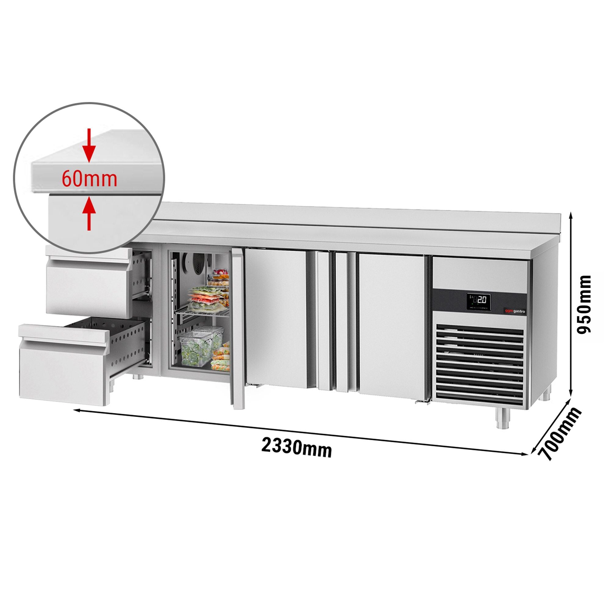 Cooling counter premıum - 2330x700mm - 3 doors & 2 drawers & Back
