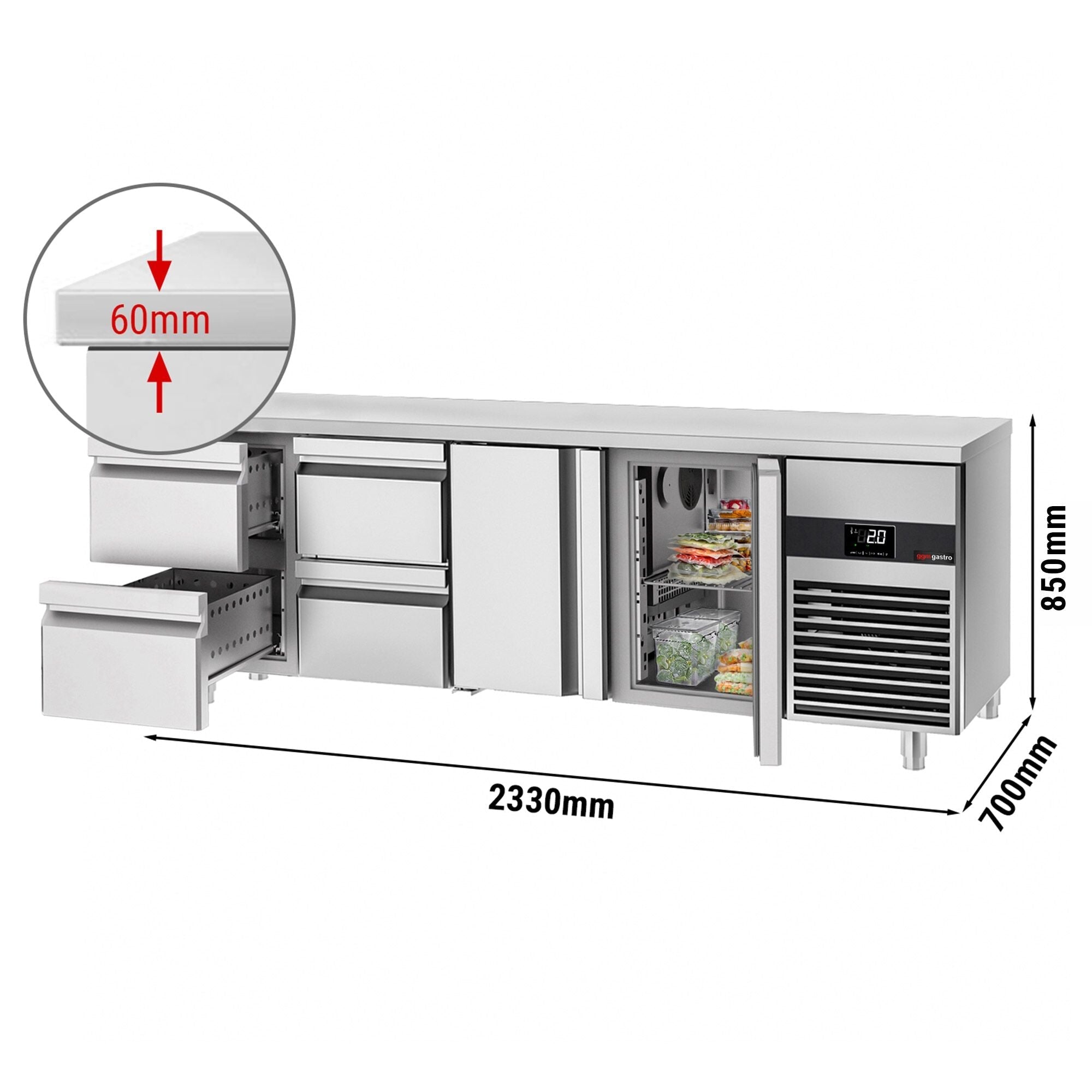 Cooling counter premium - 2330x700mm - 2 doors & 4 drawers