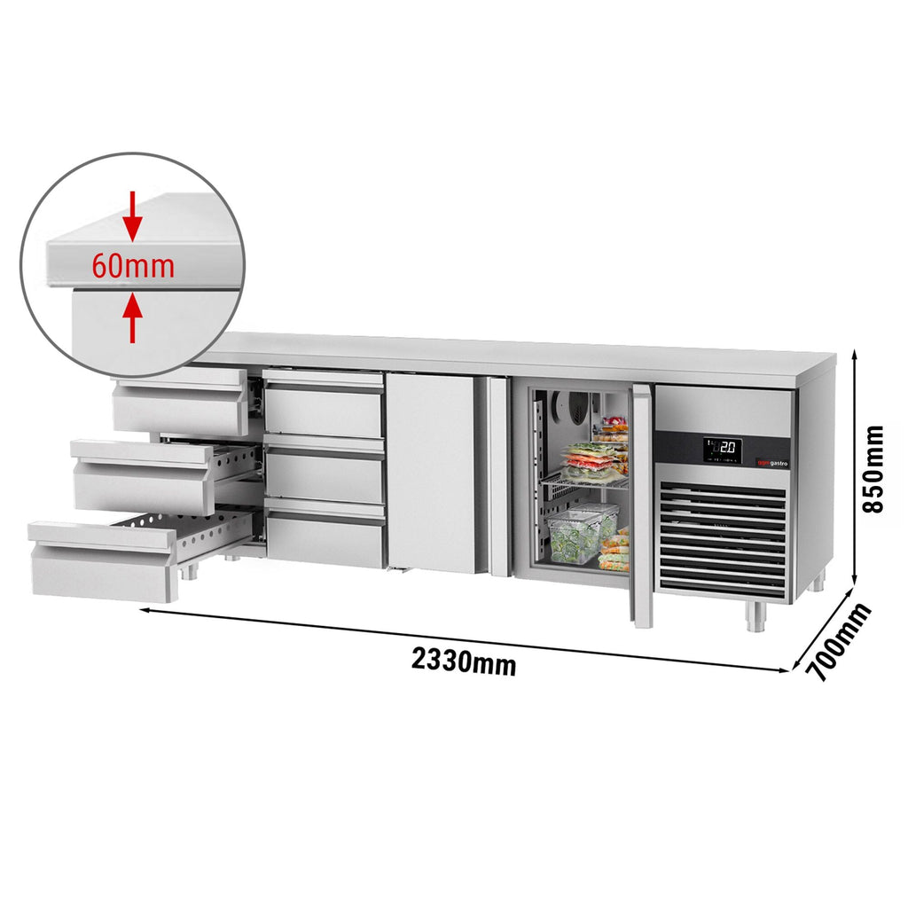 Cooling counter premium - 2330x700mm - 2 doors & 6 drawers
