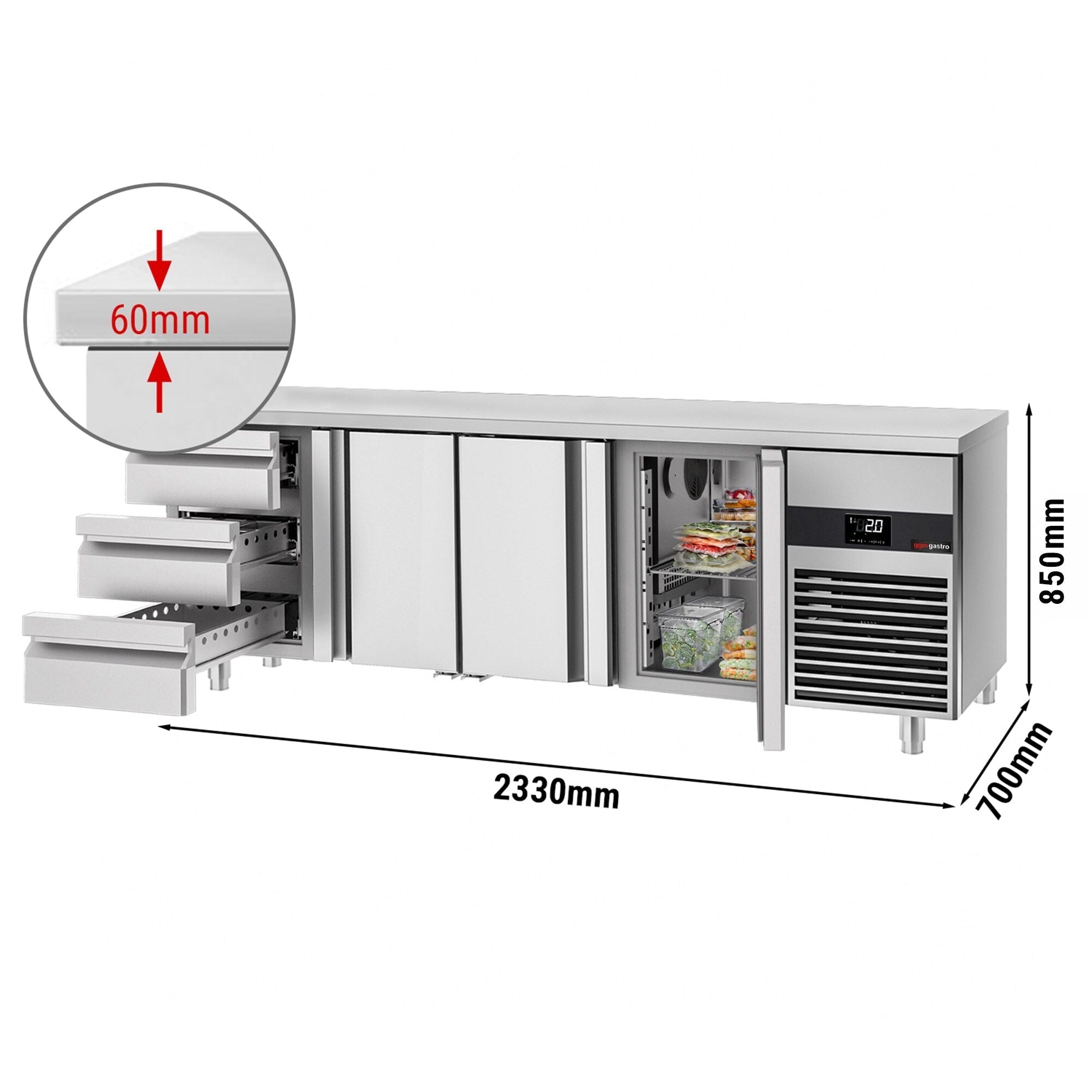 Cooling counter premıum - 2330x700mm - 3 doors & 3 drawers