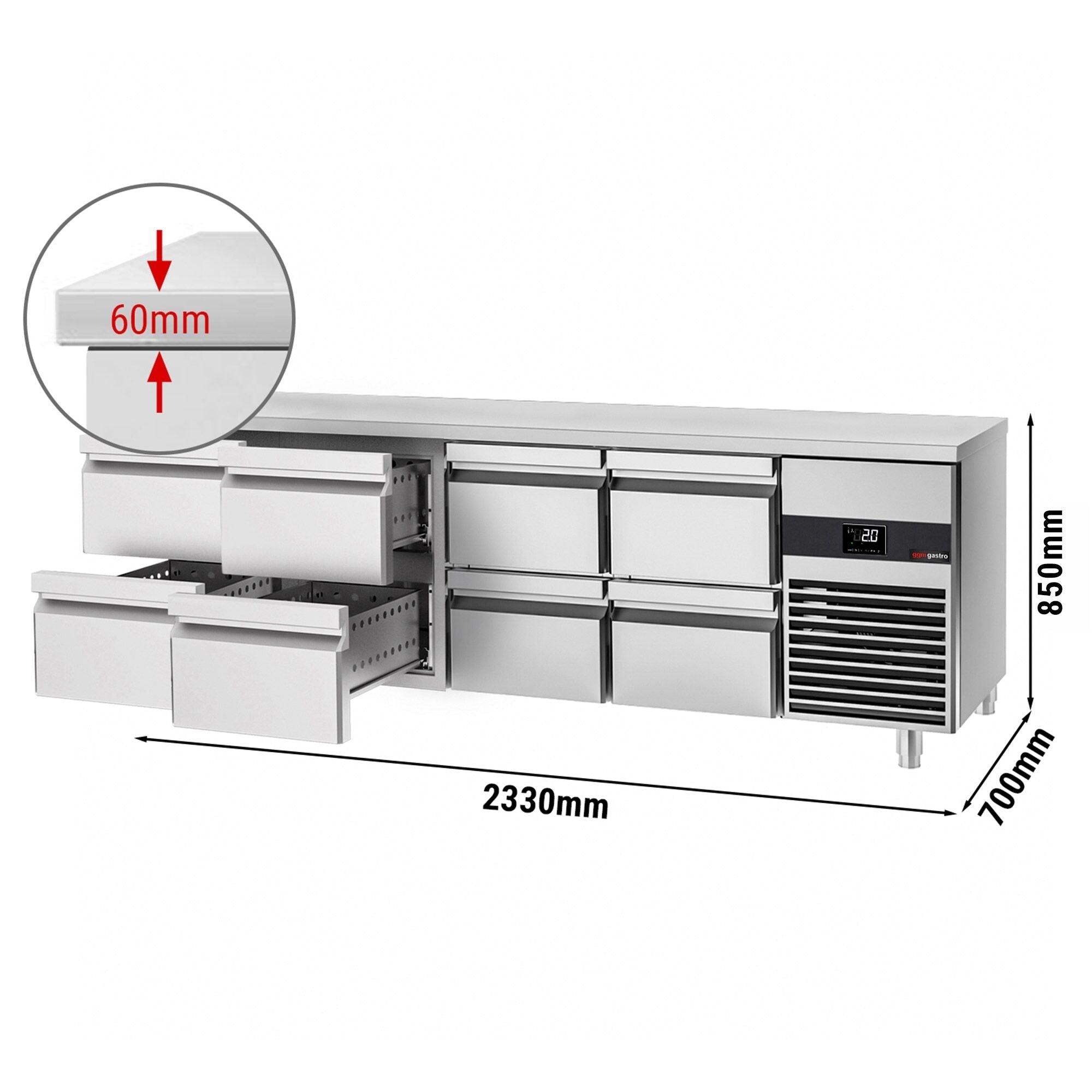 Cooling counter premium - 2330x700mm - 8 drawers