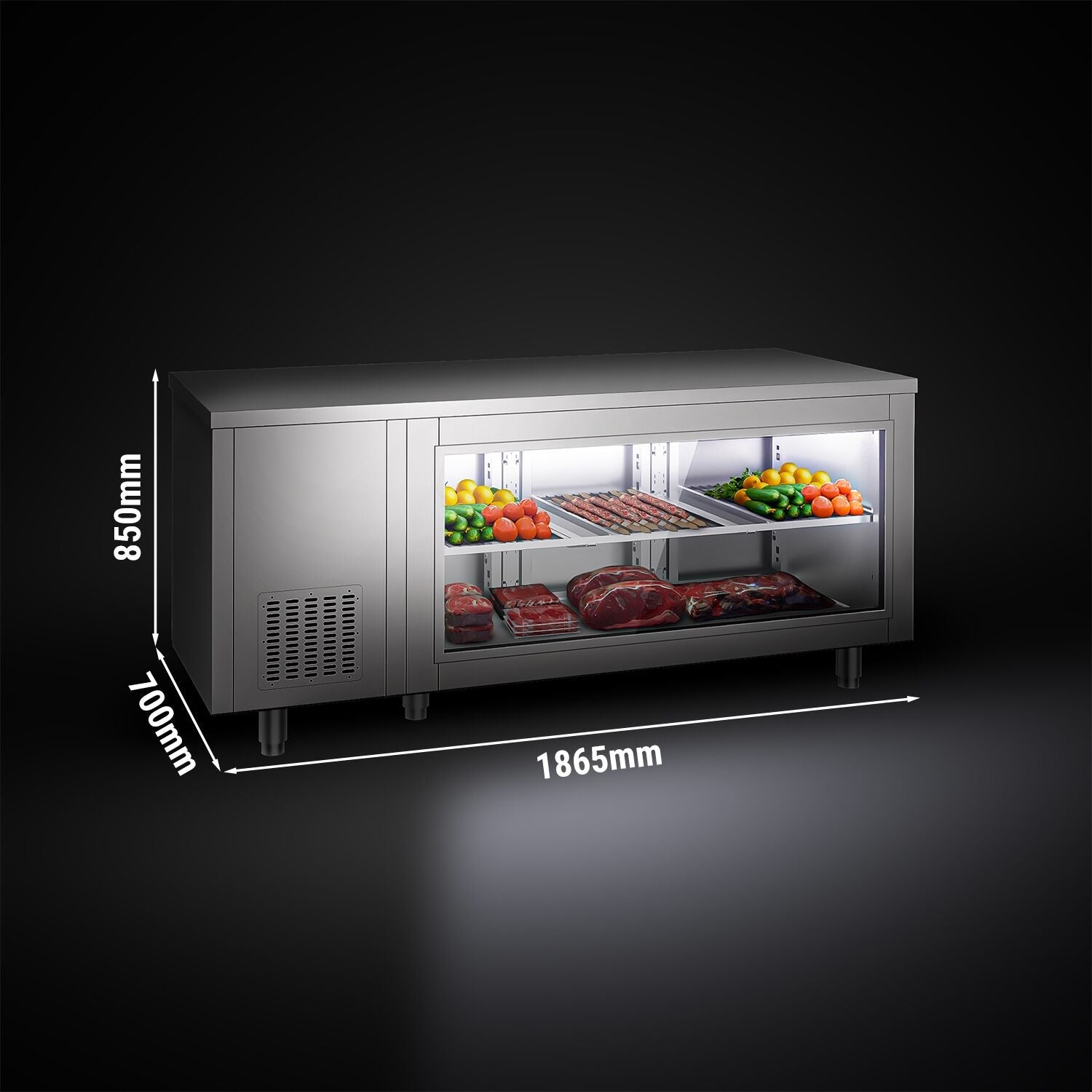 Cooled counter - 1800x700 mm - 3 rear door - front glass with glass