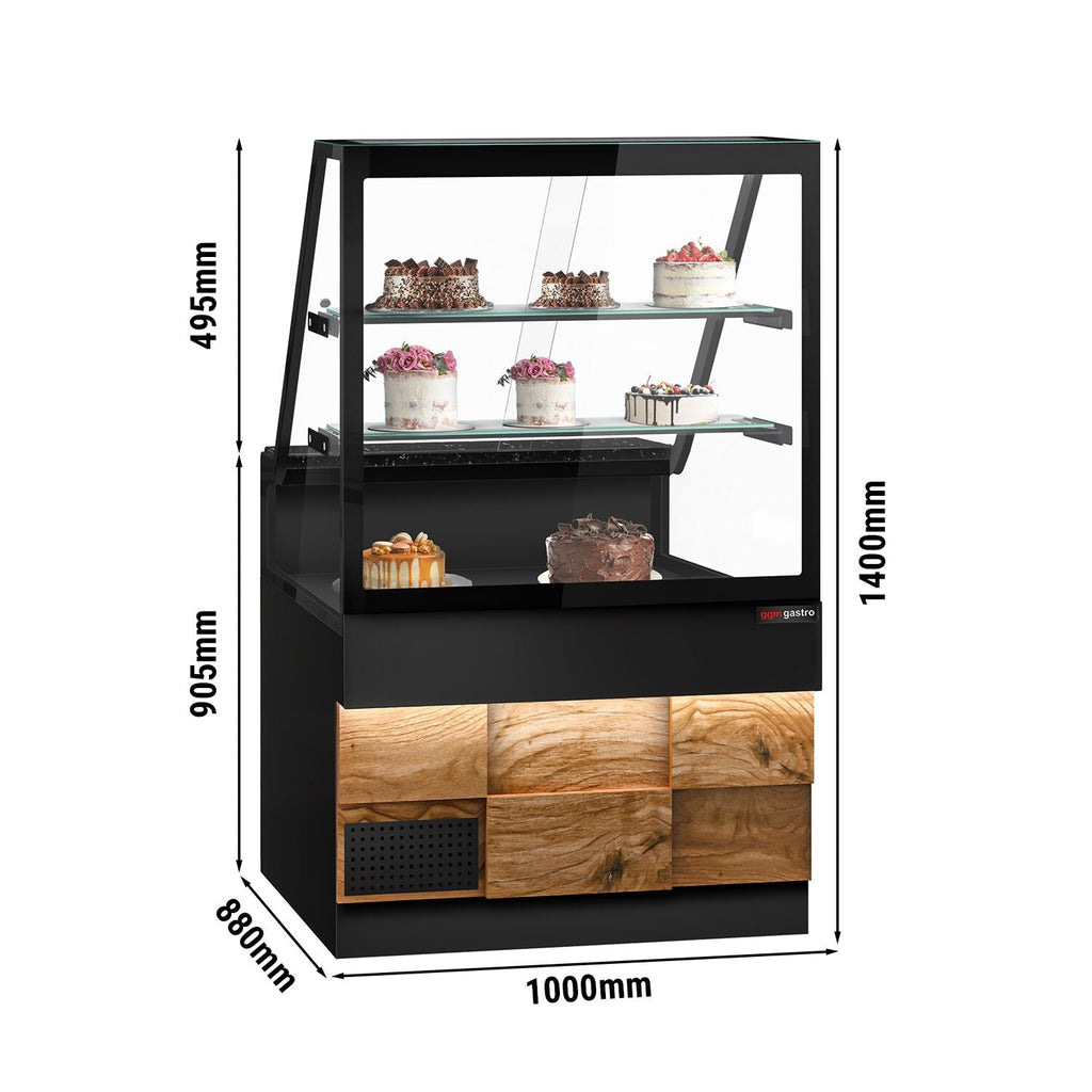 Cooling Showcase Toronto -1000mm -Ahshap front panel - 2 shelves - black granite work machine