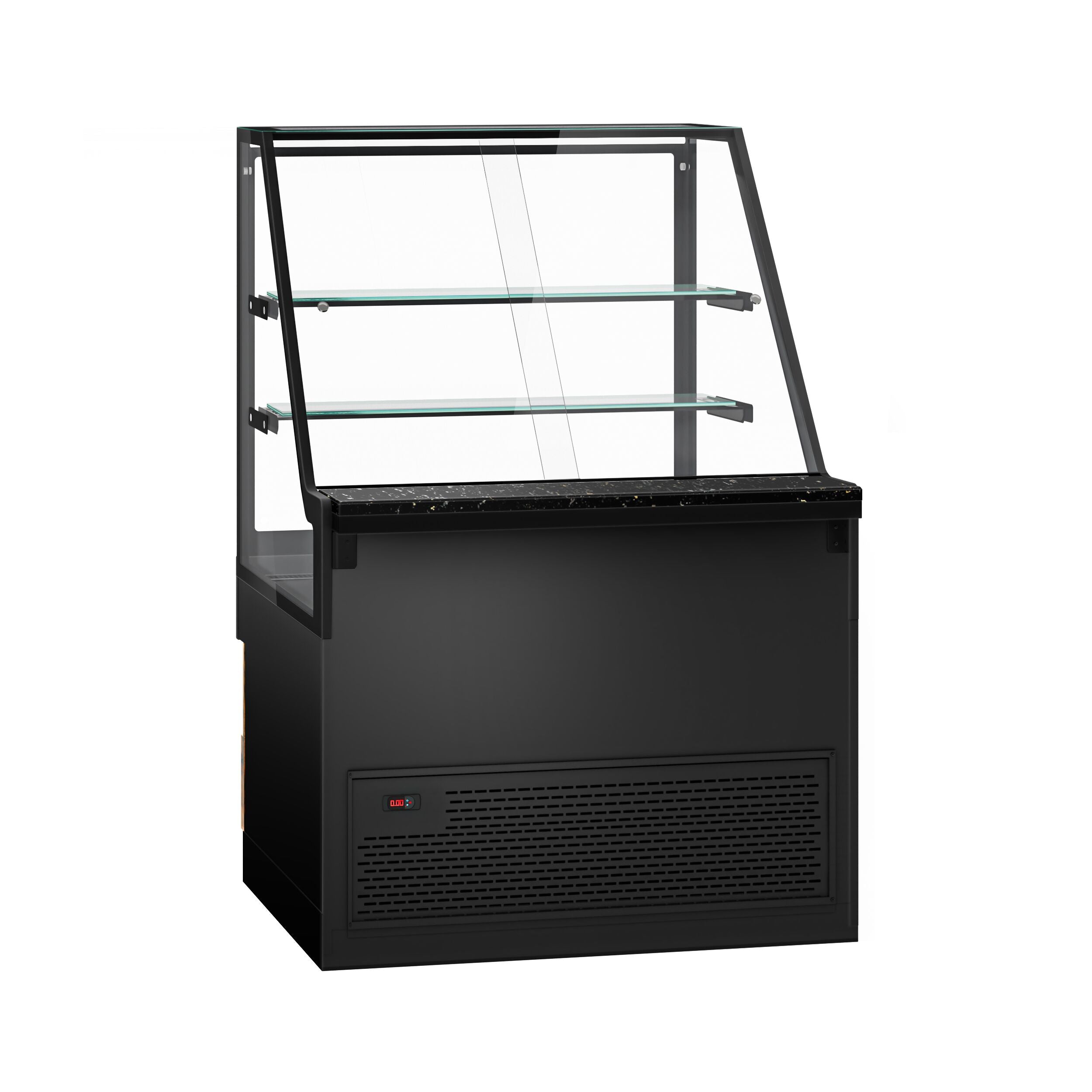 Cooling Showcase Toronto -1000mm -Ahshap front panel - 2 shelves - black granite work machine