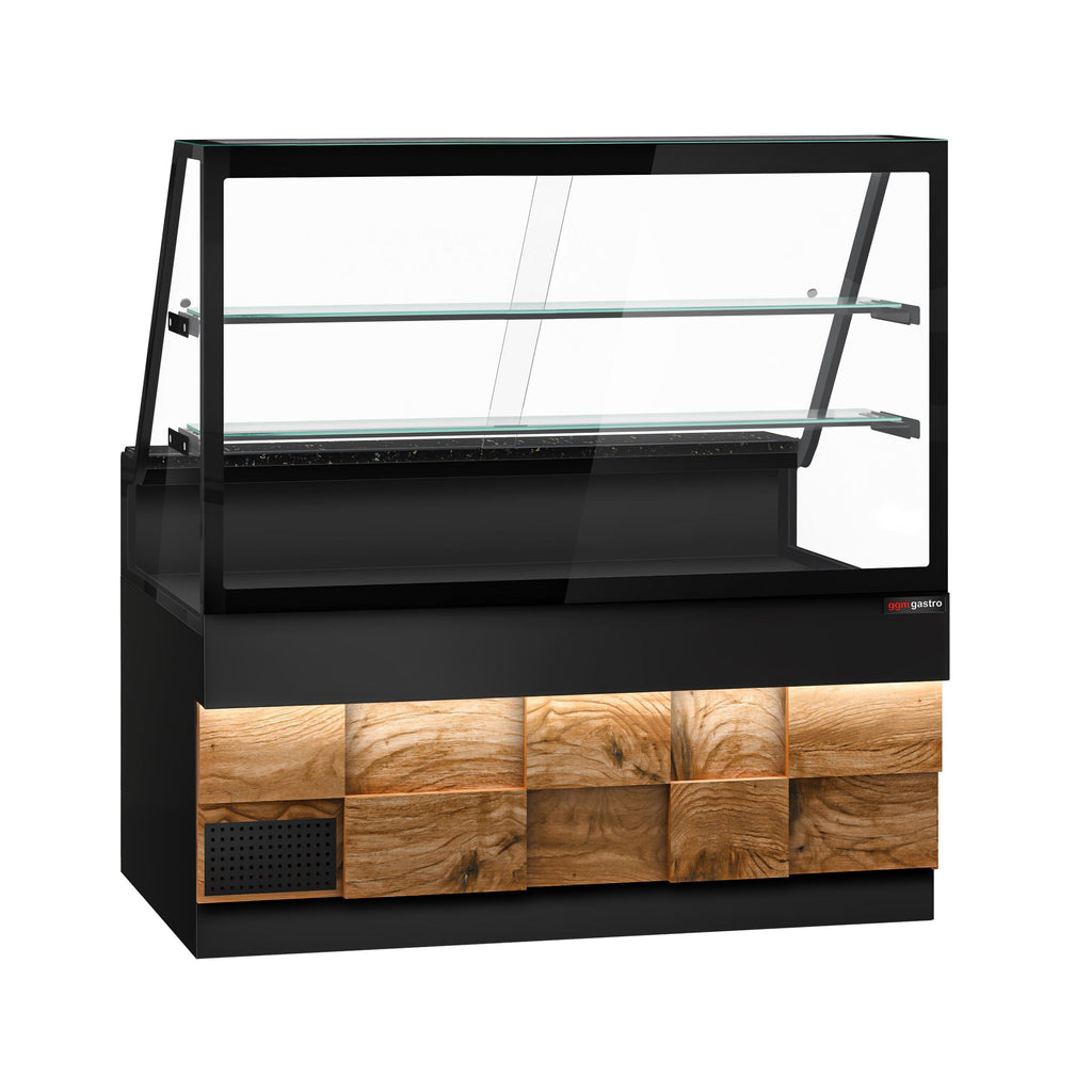 Cooled Showcase Toronto- 1600mm - Wooden Front Panel - 2 Shelves - Black Granite Working Call
