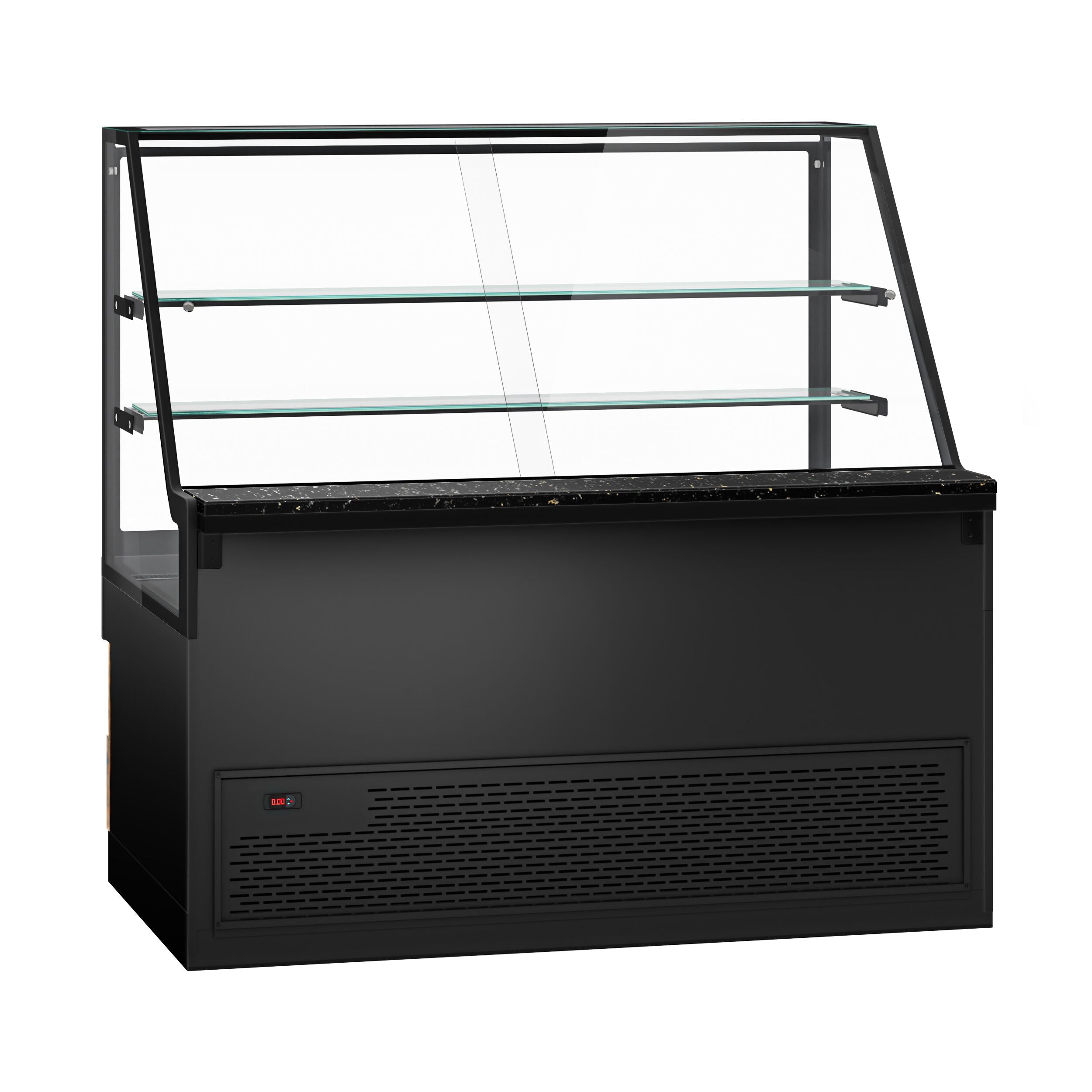 Cooled Showcase Toronto- 1600mm - Wooden Front Panel - 2 Shelves - Black Granite Working Call
