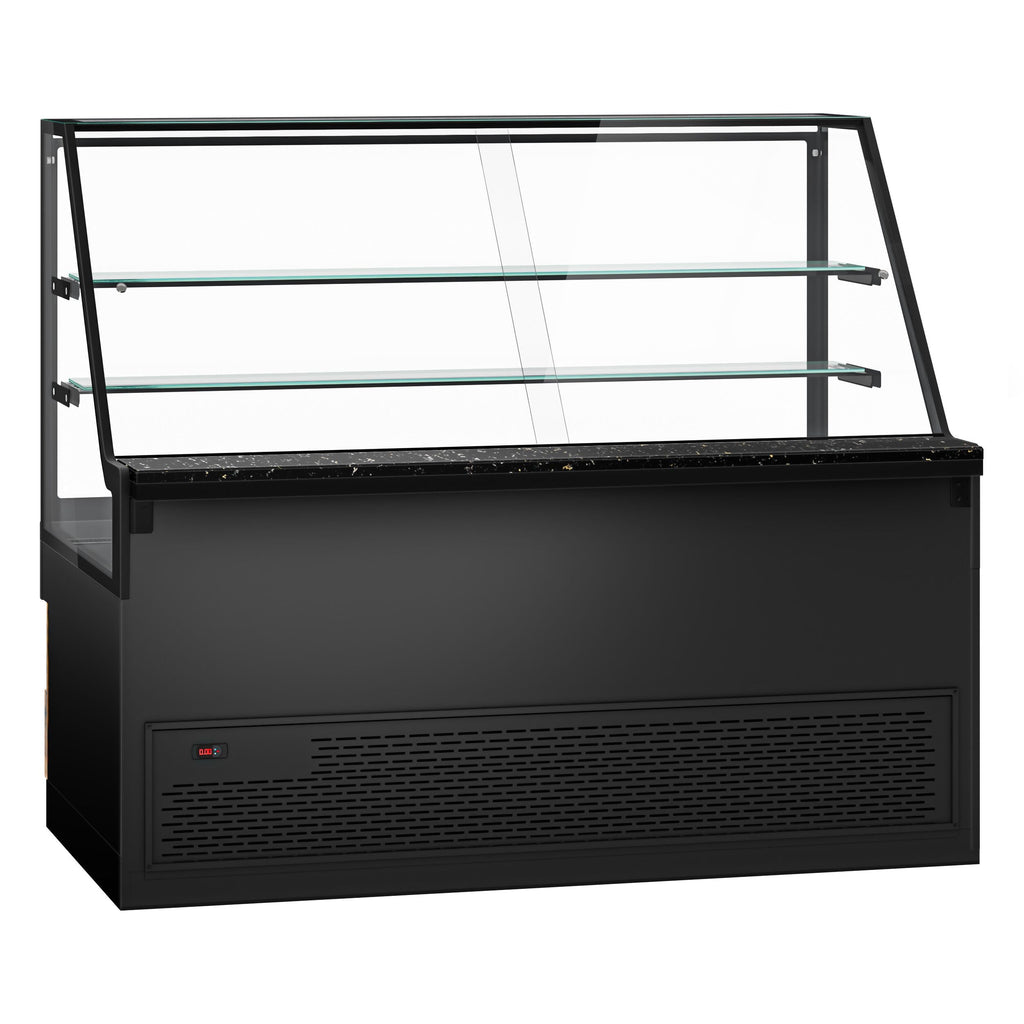 Cooled Showcase Toronto- 2000mm - Wooden Front Panel - 2 Shelves - Black Granite Working Call