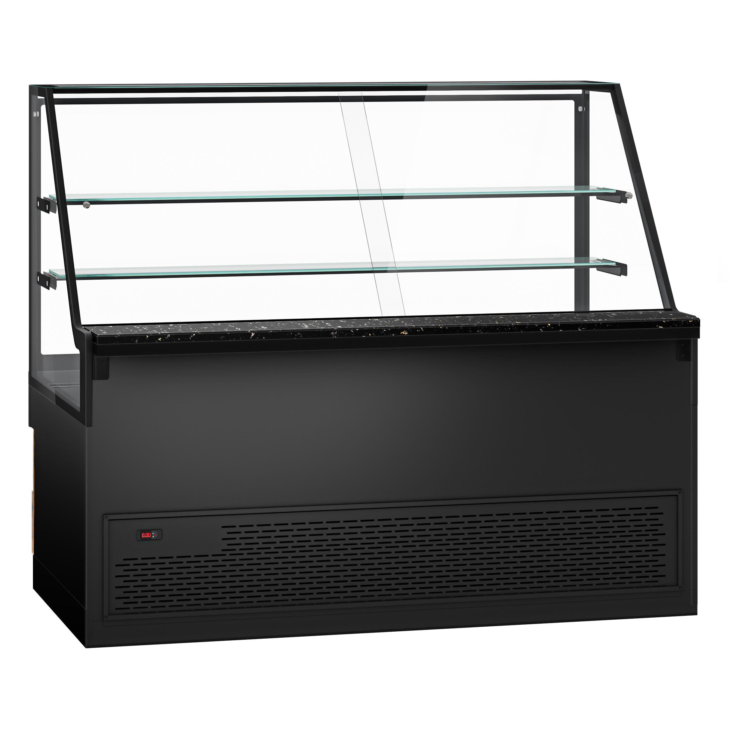 Cooled Showcase Toronto- 2000mm - Wooden Front Panel - 2 Shelves - Black Granite Working Call