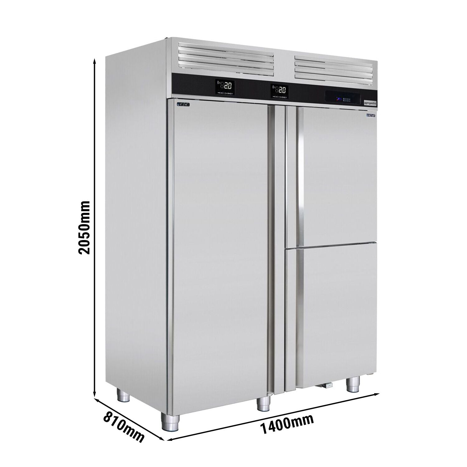 Refrigerator & Deep Freezer Combination PremIum - Built -in Shock Freezer - GN 2/1 + GN 1/1 - 1400 Lt. - 1 door & 2 stainless steel half -door