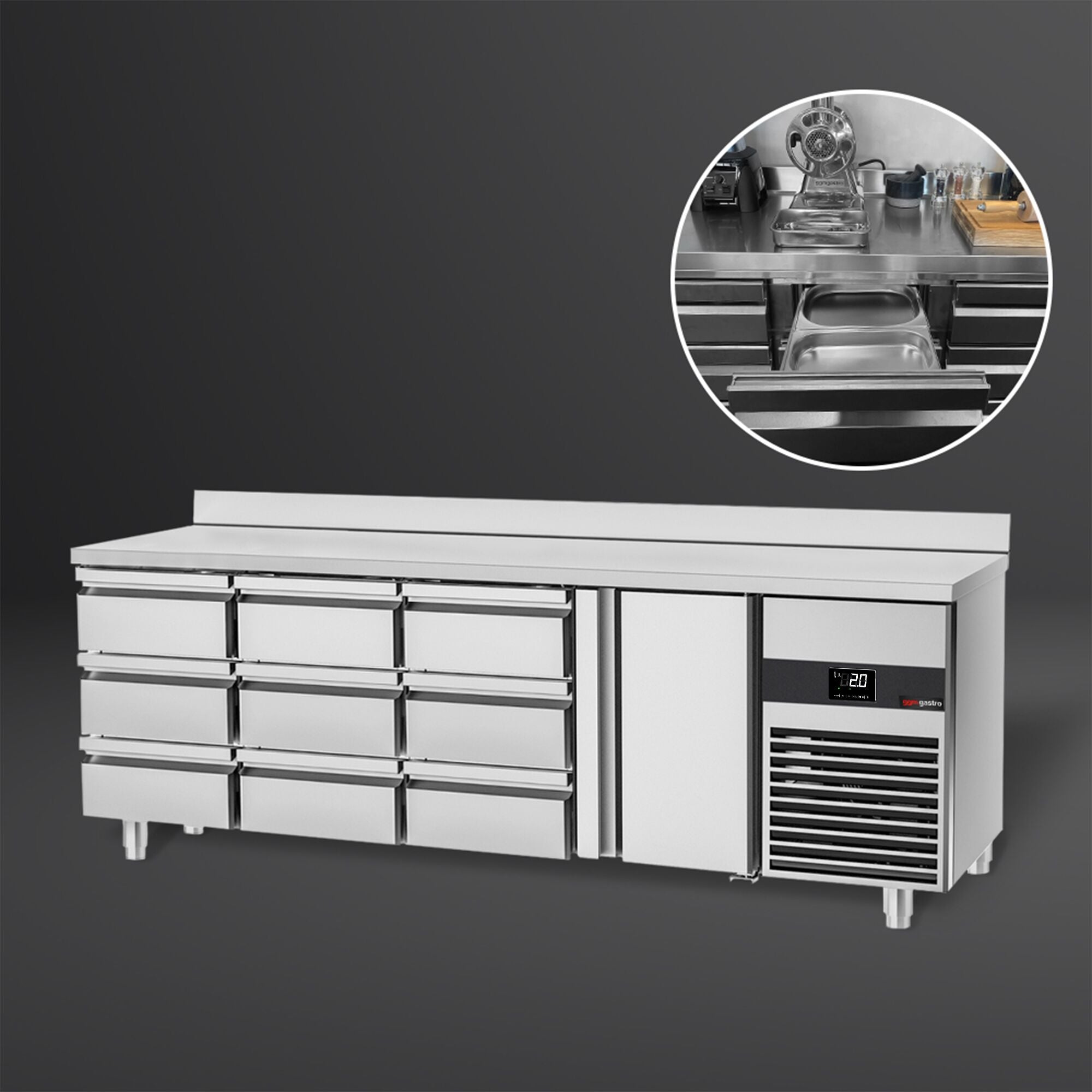 Cooling counter premıum -2330x700mm -1 door & 9 drawer -& Back