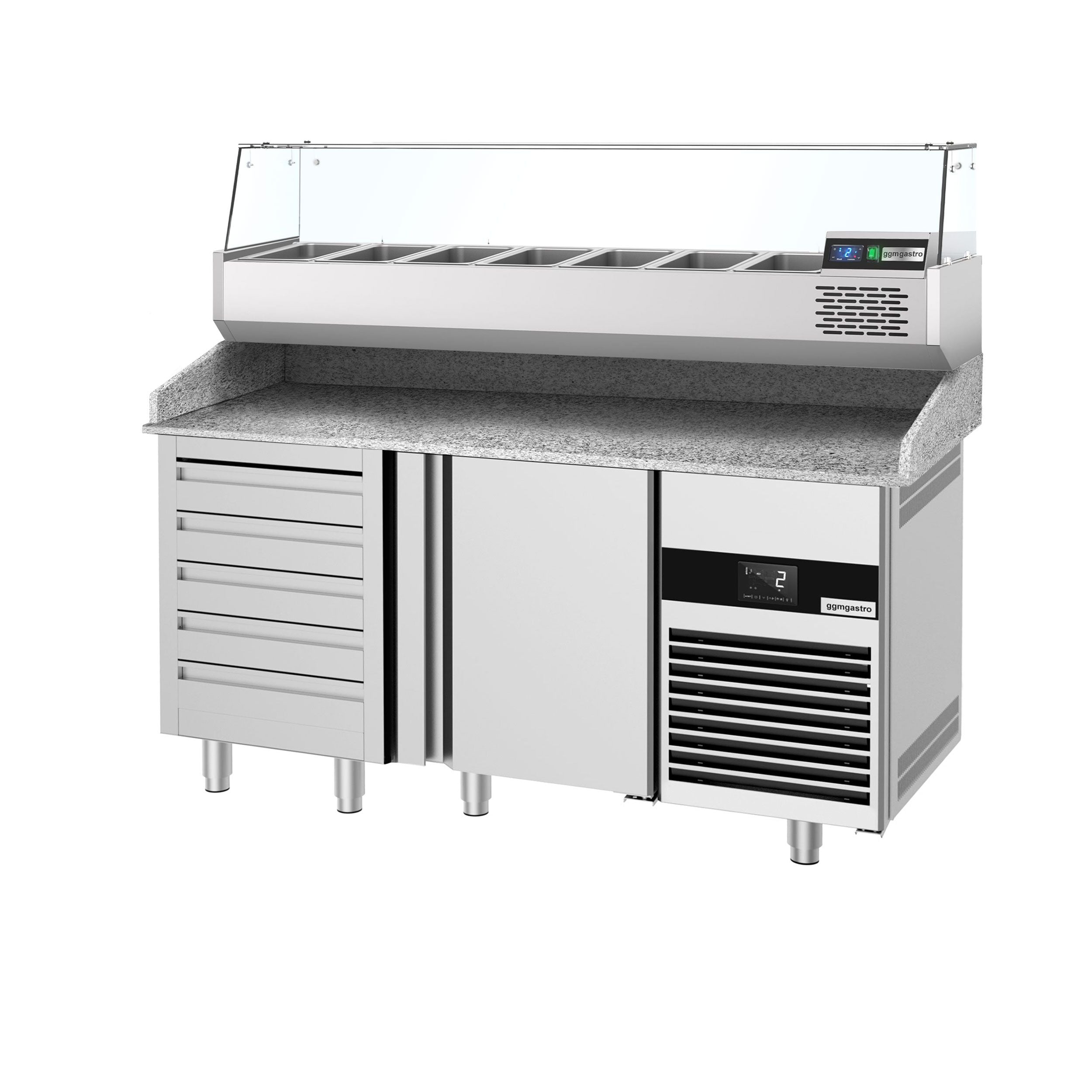 Pizza Preparation counter - for 1 door, drawer and 5 x gn 1/3 containers - cooled showcase