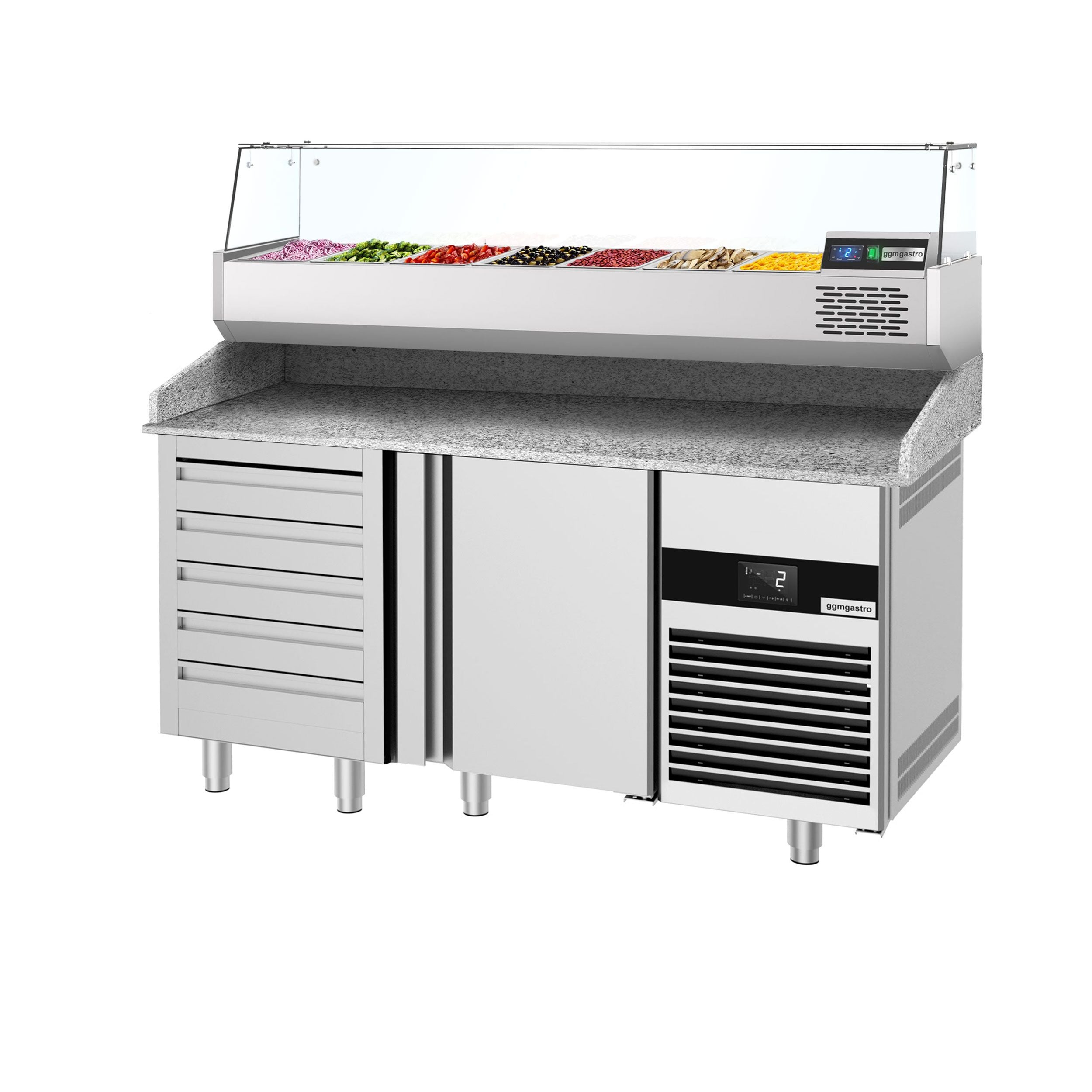 Pizza Preparation counter - for 1 door, drawer and 5 x gn 1/3 containers - cooled showcase