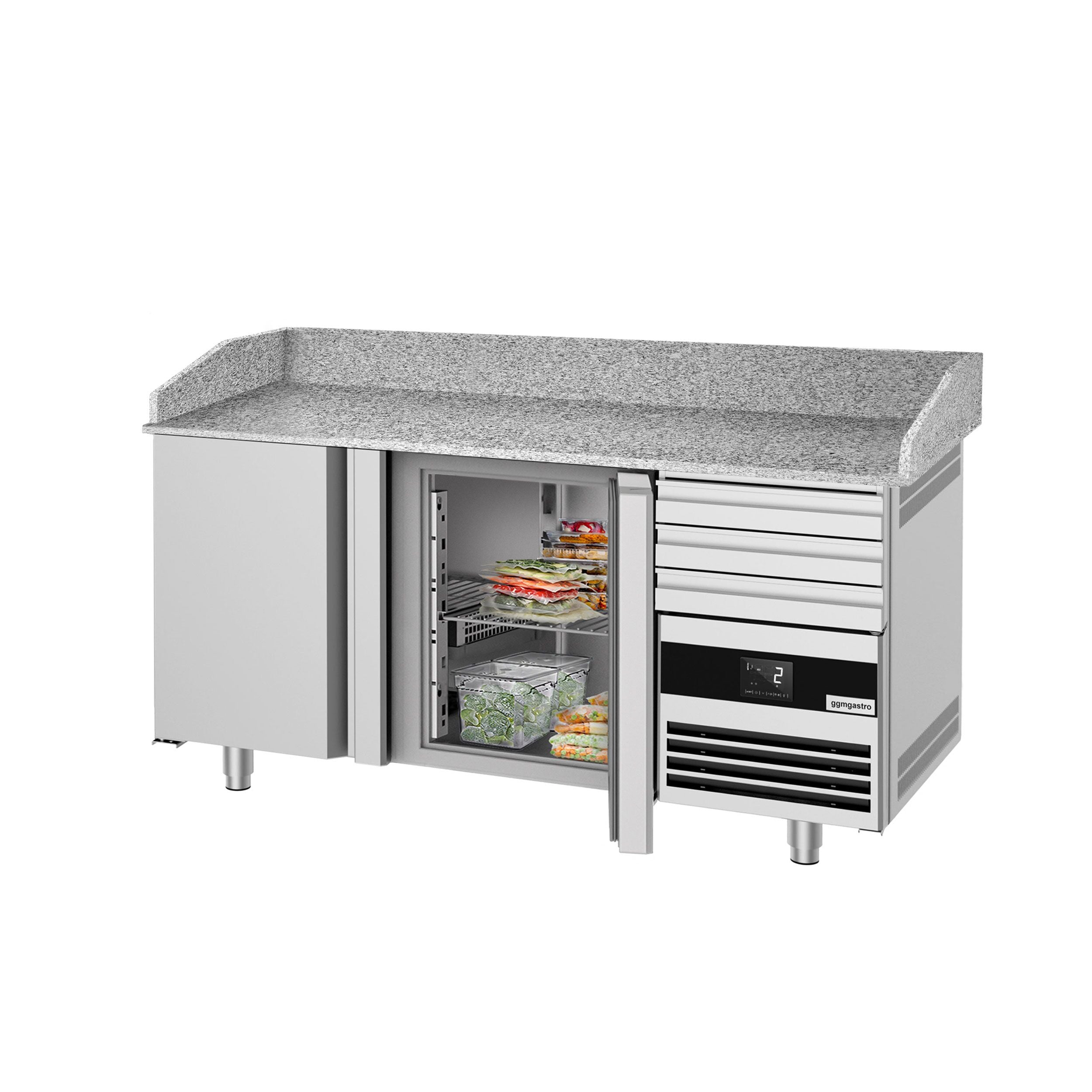 Pizza Preparation counter premium - 1600x800mm - 2 doors & 3 drawers