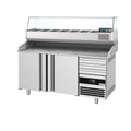 Pizza Preparation counter premium - 1600x800mm - 2 doors & 3 drawers - Included Cooling Showcase - 6x GN 1/3
