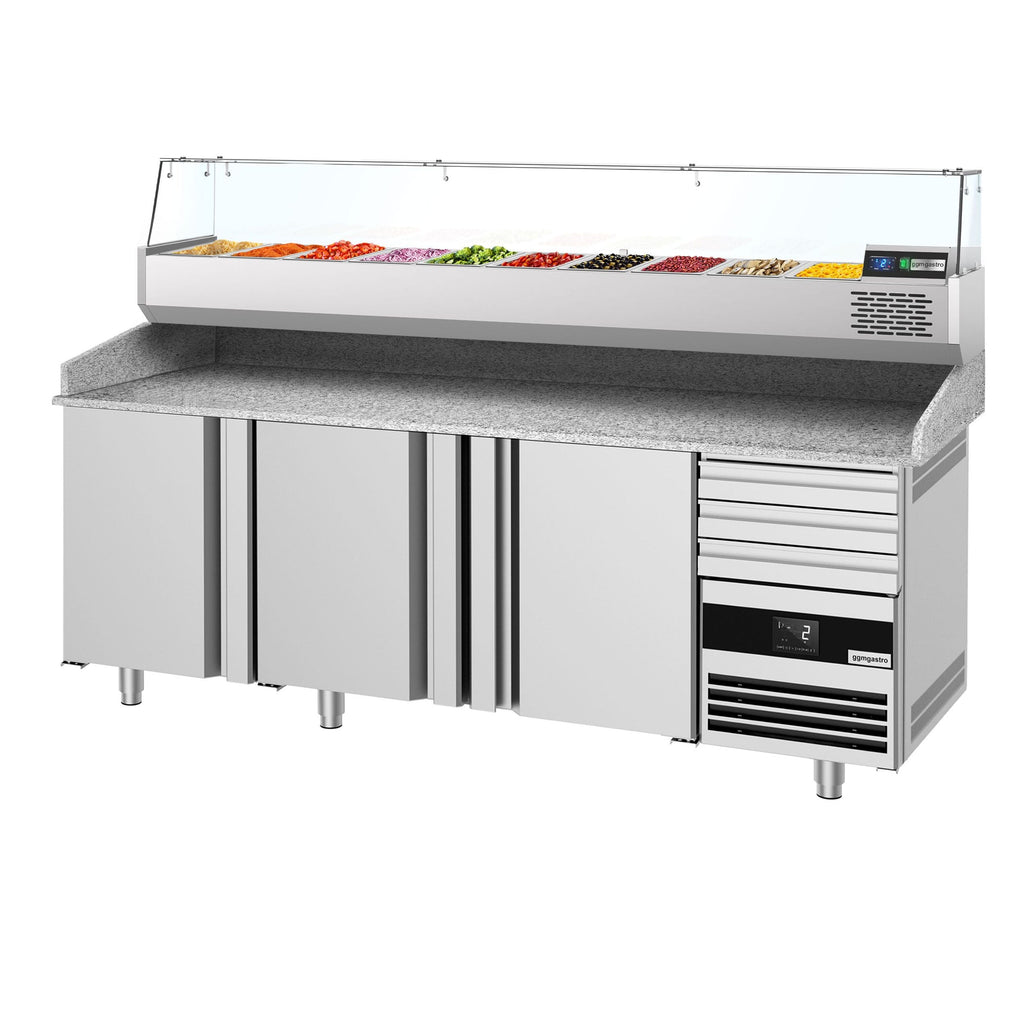 Pizza Preparation counter premium - 2150x800mm - 3 doors & 3 drawers - Included Cooling Showcase - 10x GN 1/3