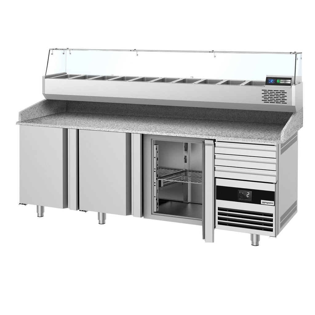 Pizza Preparation counter premium - 2150x800mm - 3 doors & 3 drawers - Included Cooling Showcase - 10x GN 1/3