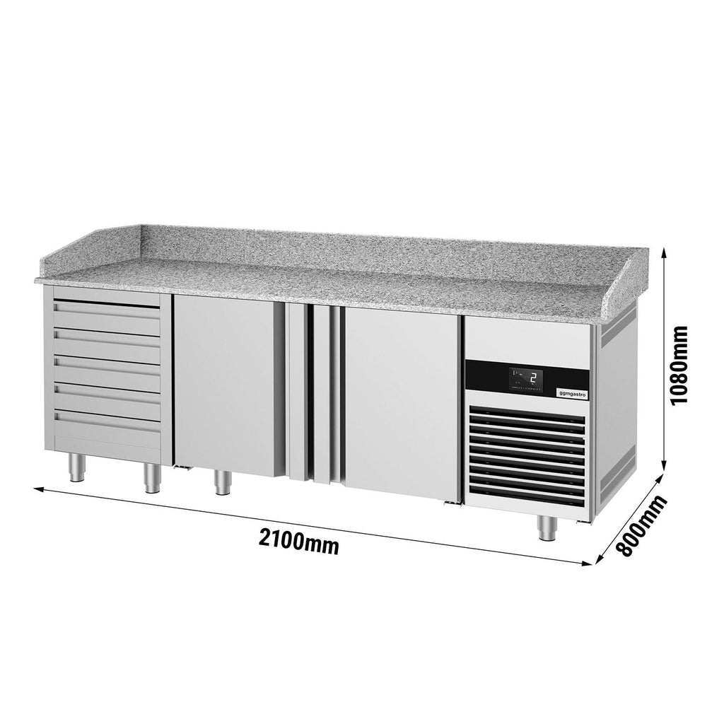 Pizza Preparation counter premium - 2100x800mm - 3 doors & 6 drawers