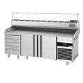 Pizza Preparation counter premium - 2100x800mm - 3 doors & 7 drawer - Included window showcase - 10x GN 1/3