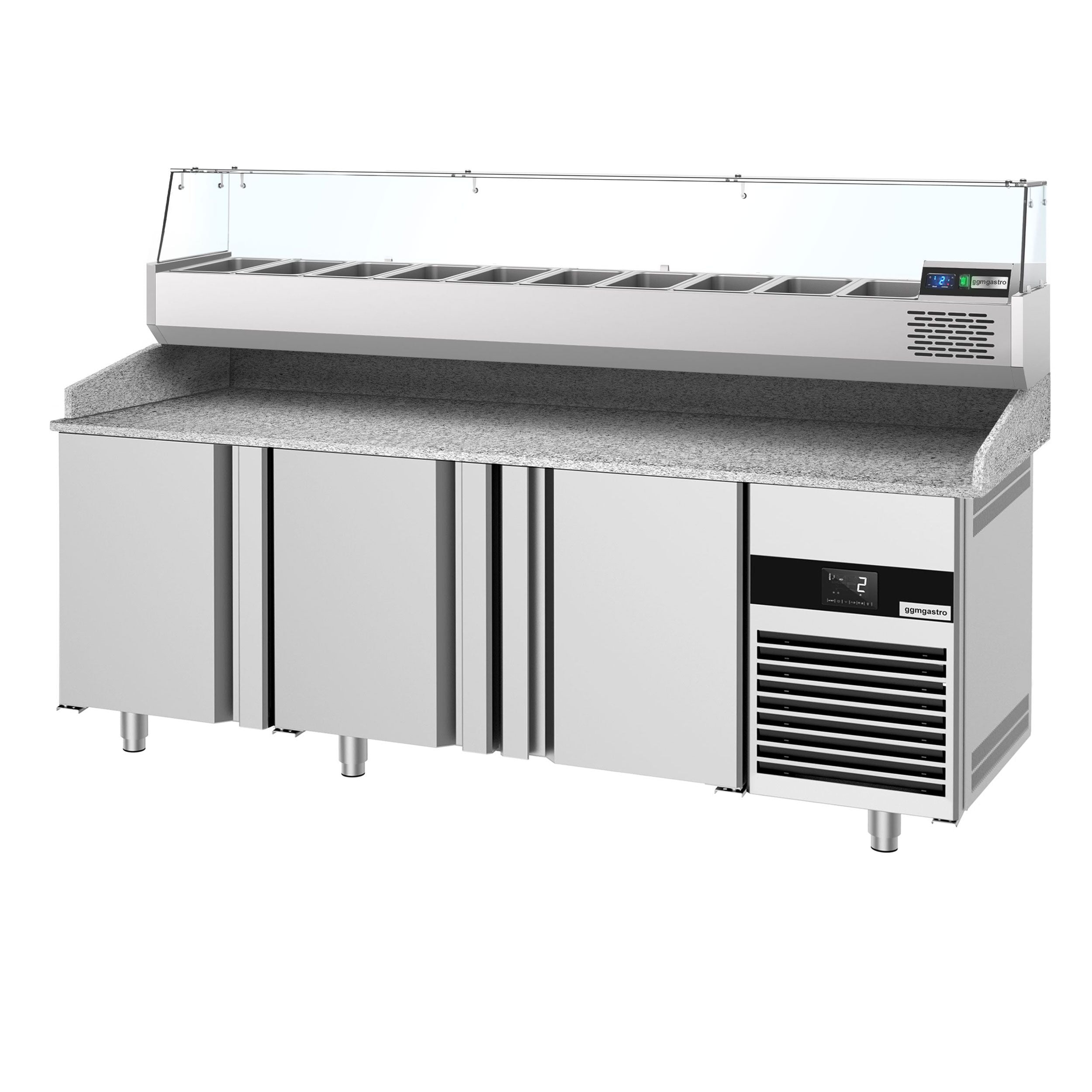 Pizza Preparation counter premium - 2100x800mm - 3 doors - Included cooled showcase - 10x GN 1/3