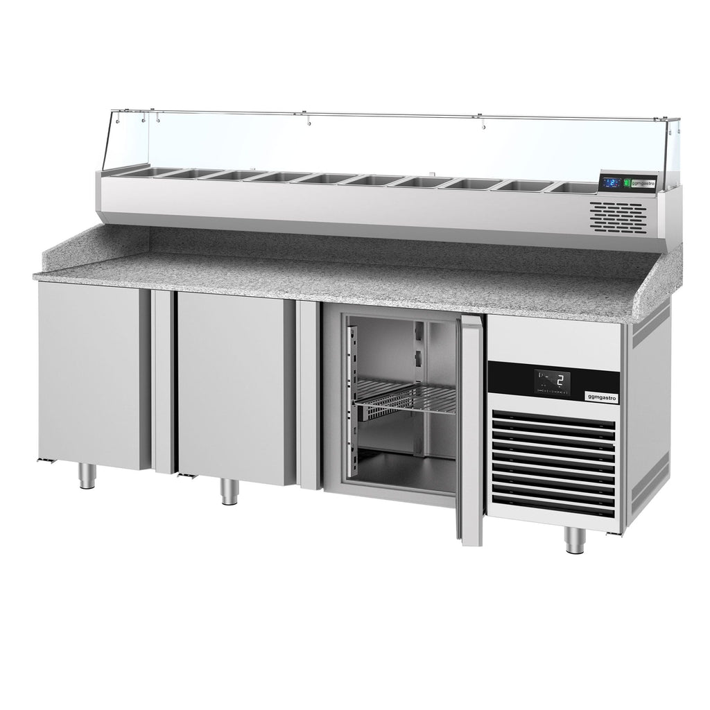Pizza Preparation counter premium - 2100x800mm - 3 doors - Included cooled showcase - 10x GN 1/3