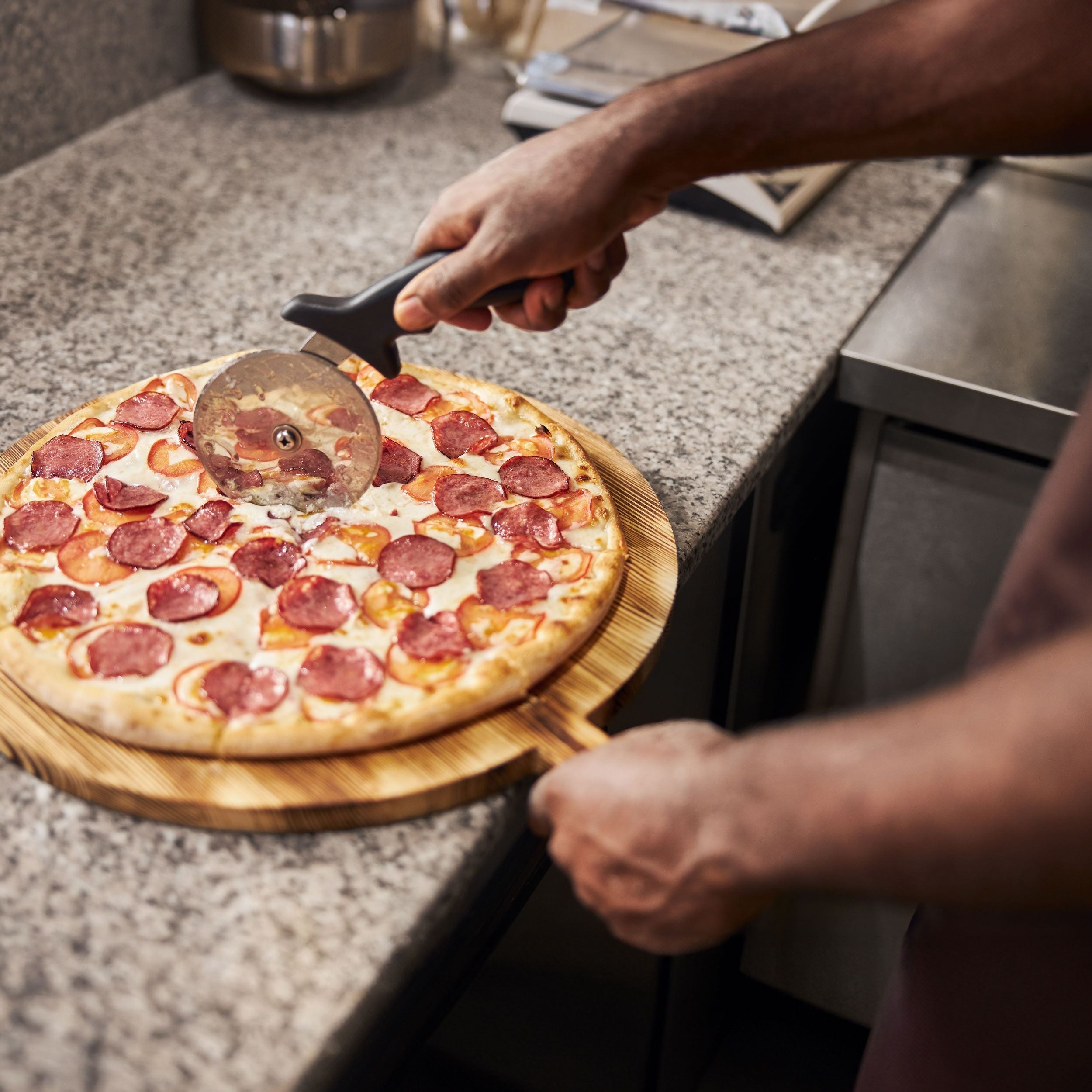 Pizza Preparation counter premium - 1600x800mm - 2 doors & 3 drawers - Included Cooling Showcase - 6x GN 1/3