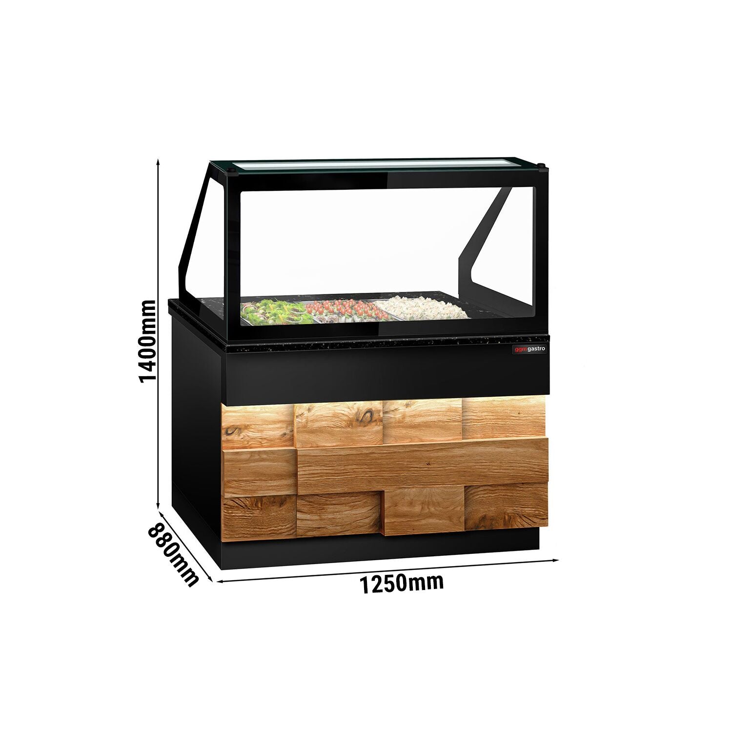 Saladet Toronto- 1250mm - Wooden Front Panel - 2 Doors -3x GN 1/1 - Black Granite Working Call