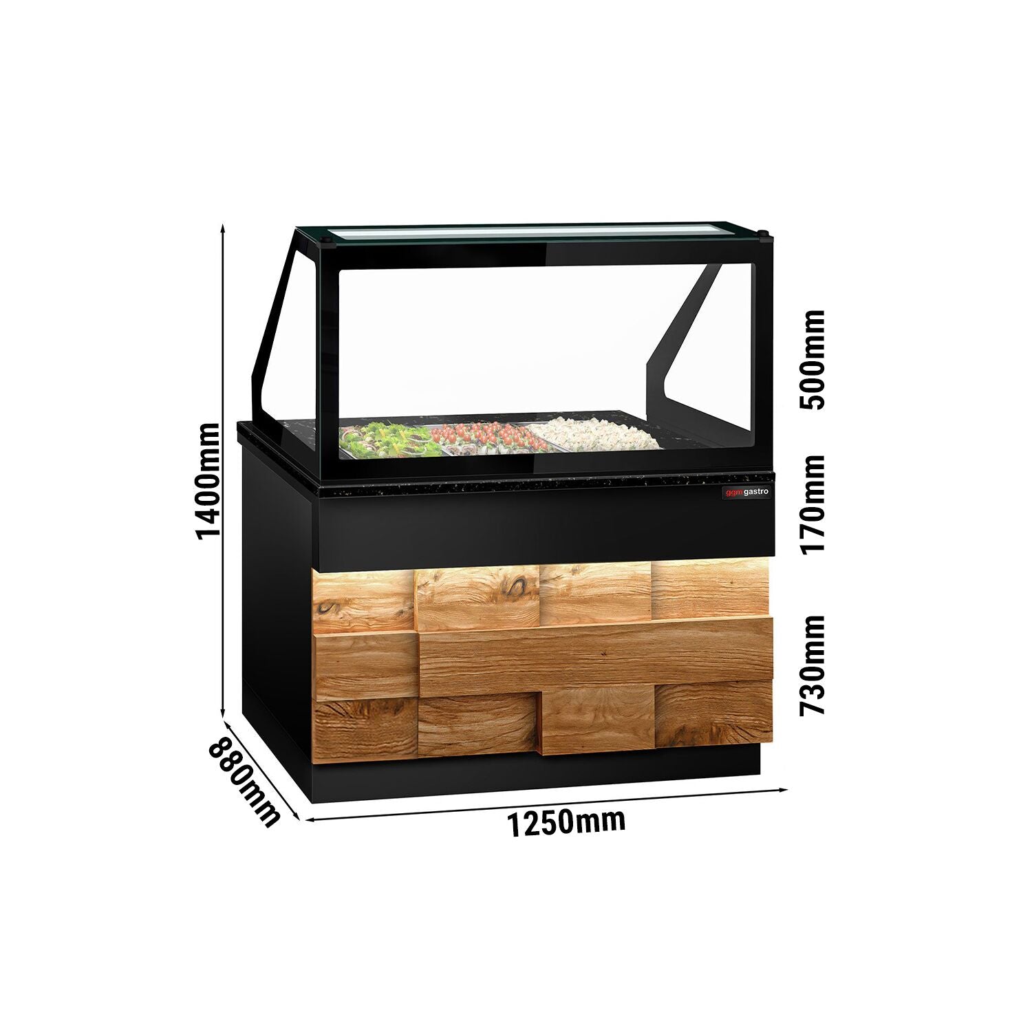Saladet Toronto- 1250mm - Wooden Front Panel - 2 Doors -3x GN 1/1 - Black Granite Working Call