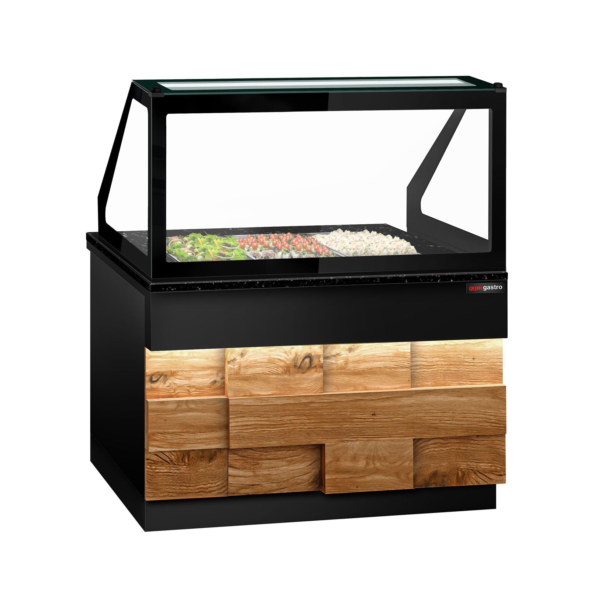 Saladet Toronto- 1250mm - Wooden Front Panel - 2 Doors -3x GN 1/1 - Black Granite Working Call