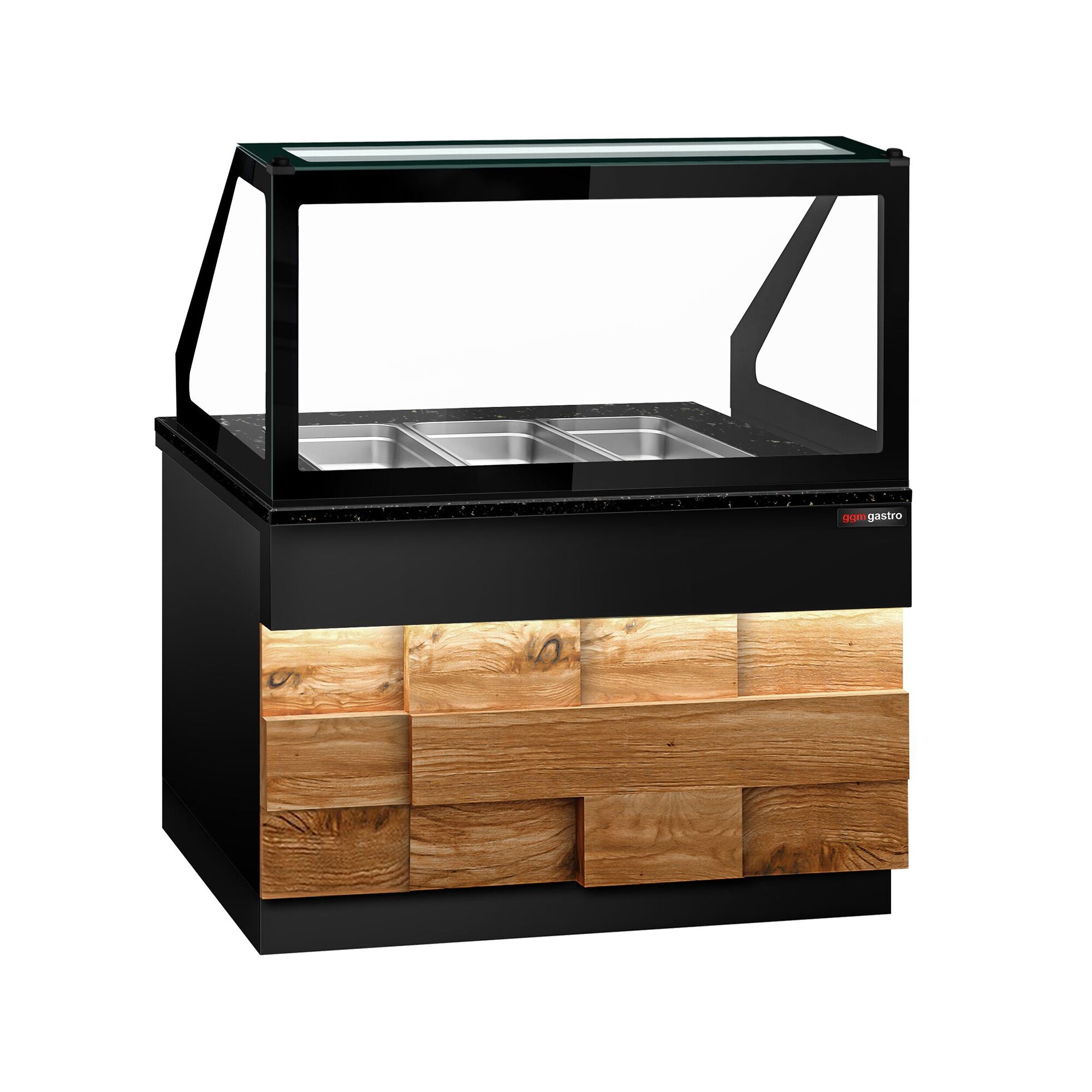 Saladet Toronto- 1250mm - Wooden Front Panel - 2 Doors -3x GN 1/1 - Black Granite Working Call