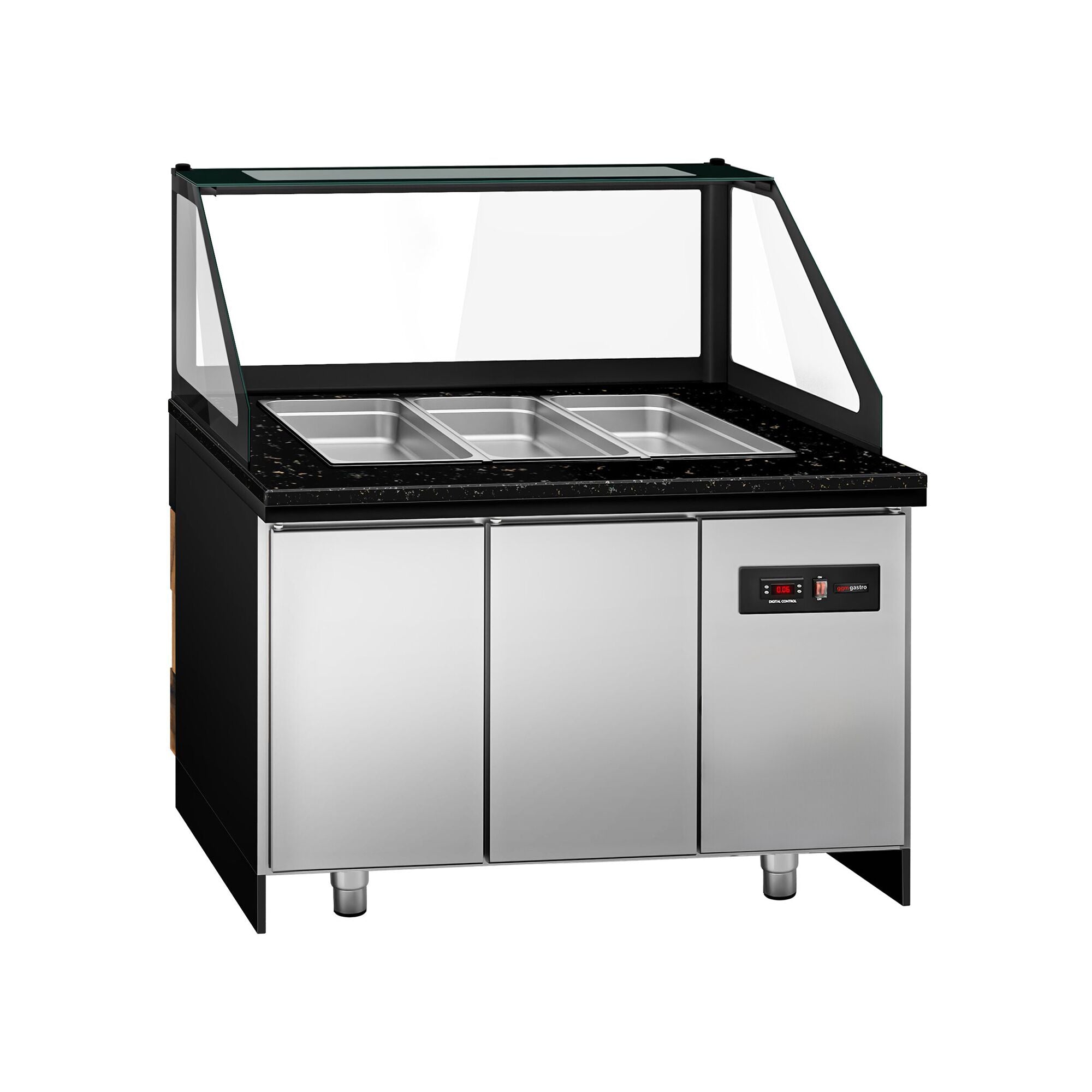 Saladet Toronto- 1250mm - Wooden Front Panel - 2 Doors -3x GN 1/1 - Black Granite Working Call