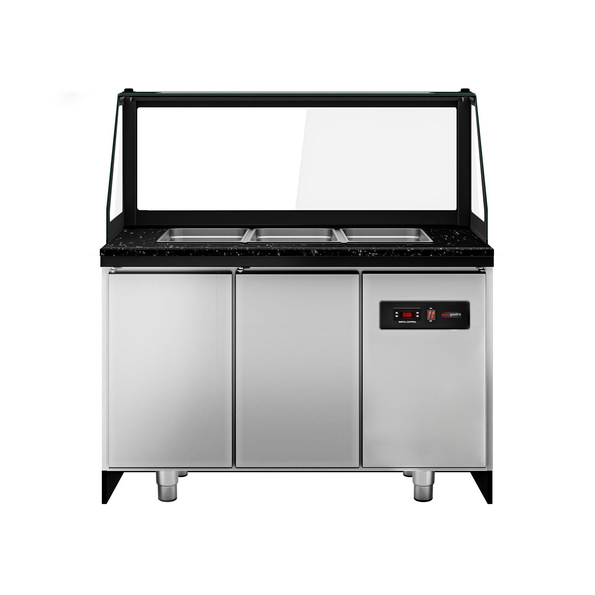 Saladet Toronto- 1250mm - Wooden Front Panel - 2 Doors -3x GN 1/1 - Black Granite Working Call