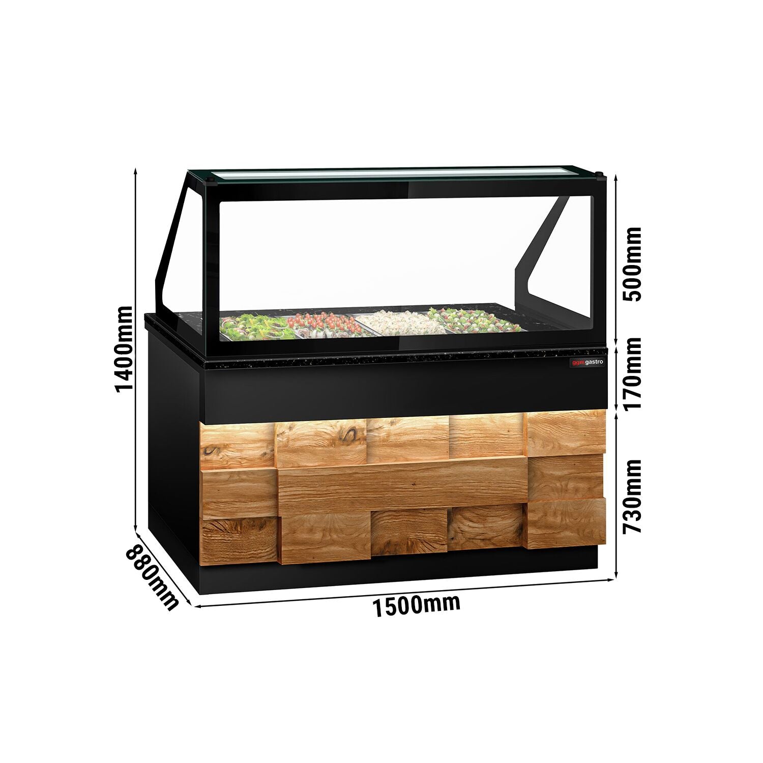 SALADET TORONTO- 1500mm - Wooden front panel - 2 -door -4x GN 1/1 - Black Granite Working Call