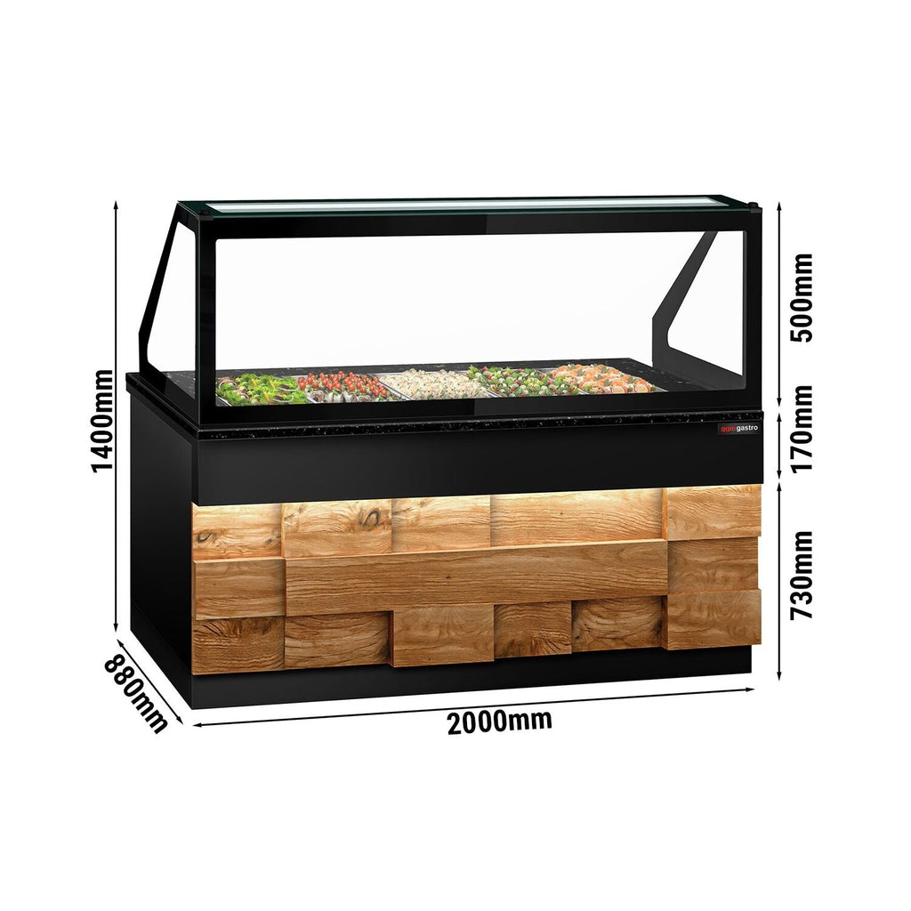 SALADET TORONTO- 2000mm - Wooden Front Panel -3 Doors -5x GN 1/1 - Black Granite Working Machine
