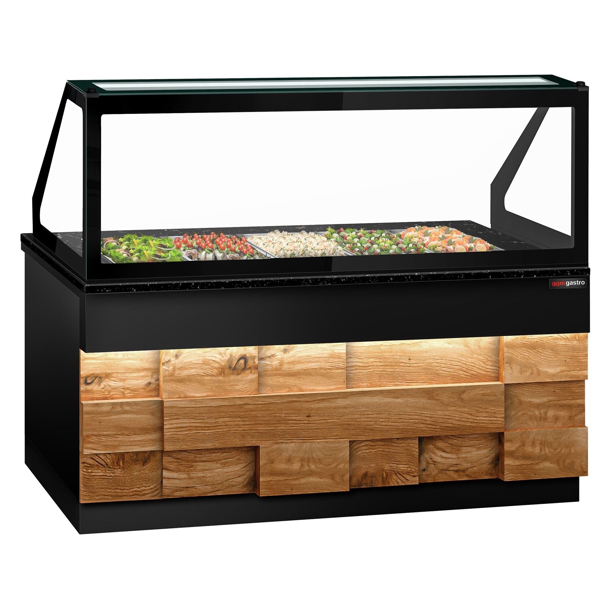 SALADET TORONTO- 2000mm - Wooden Front Panel -3 Doors -5x GN 1/1 - Black Granite Working Machine
