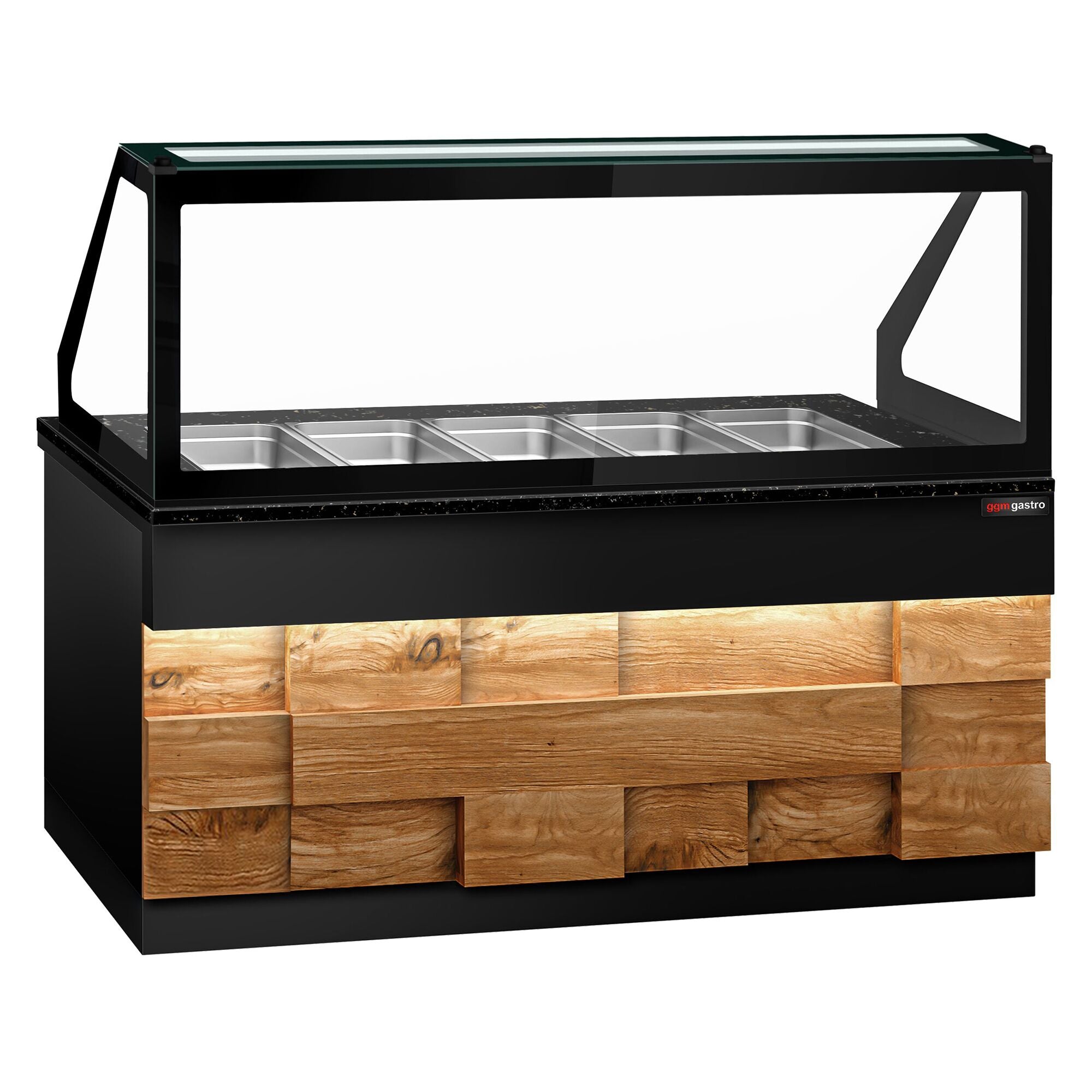 SALADET TORONTO- 2000mm - Wooden Front Panel -3 Doors -5x GN 1/1 - Black Granite Working Machine
