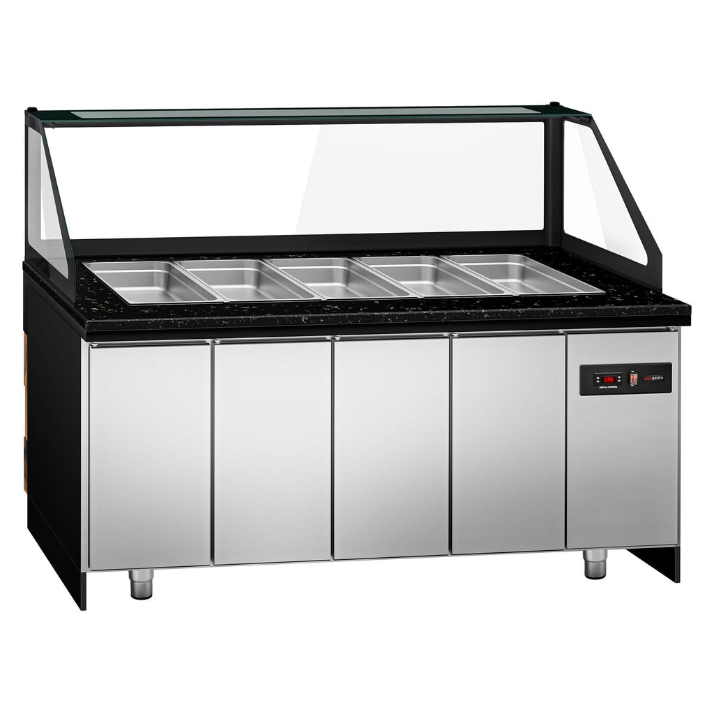 SALADET TORONTO- 2000mm - Wooden Front Panel -3 Doors -5x GN 1/1 - Black Granite Working Machine