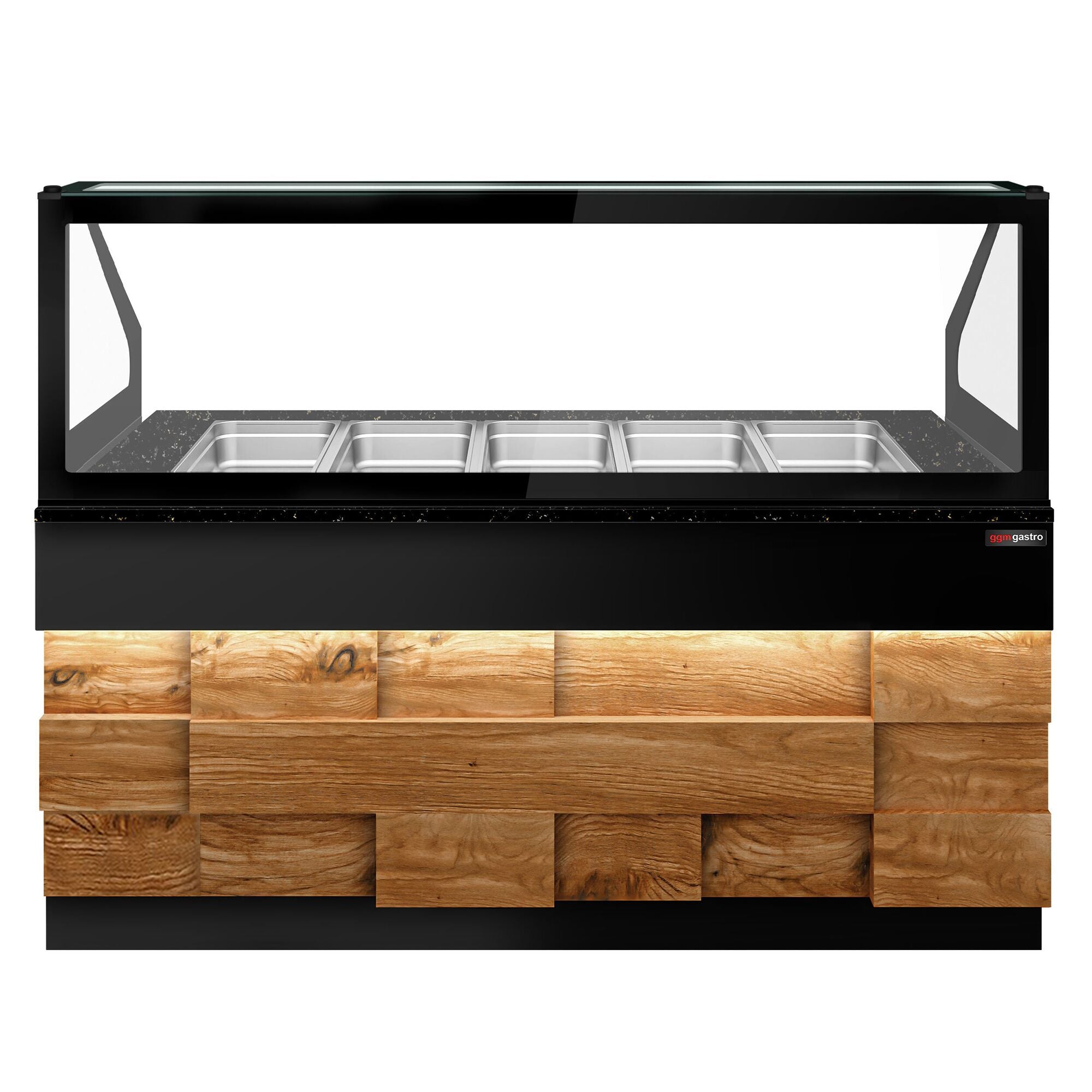 SALADET TORONTO- 2000mm - Wooden Front Panel -3 Doors -5x GN 1/1 - Black Granite Working Machine