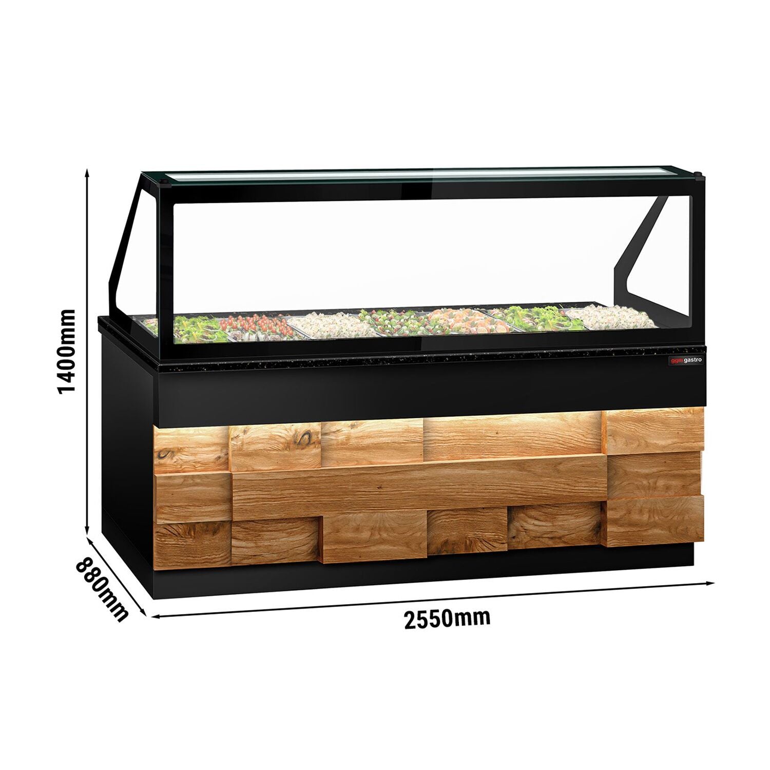 Saladet Toronto- 2550mm - Wooden Front Panel - 4 Doors -6x GN 1/1 - Black Granite Working Call
