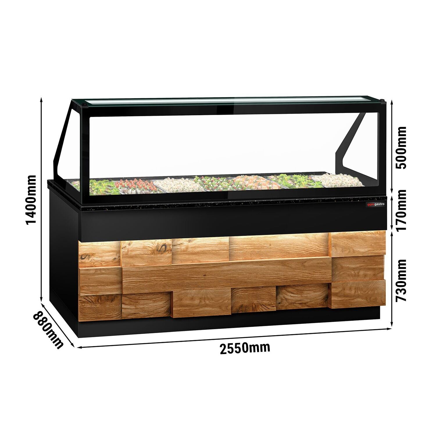 Saladet Toronto- 2550mm - Wooden Front Panel - 4 Doors -6x GN 1/1 - Black Granite Working Call
