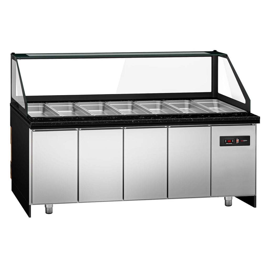 Saladet Toronto- 2550mm - Wooden Front Panel - 4 Doors -6x GN 1/1 - Black Granite Working Call
