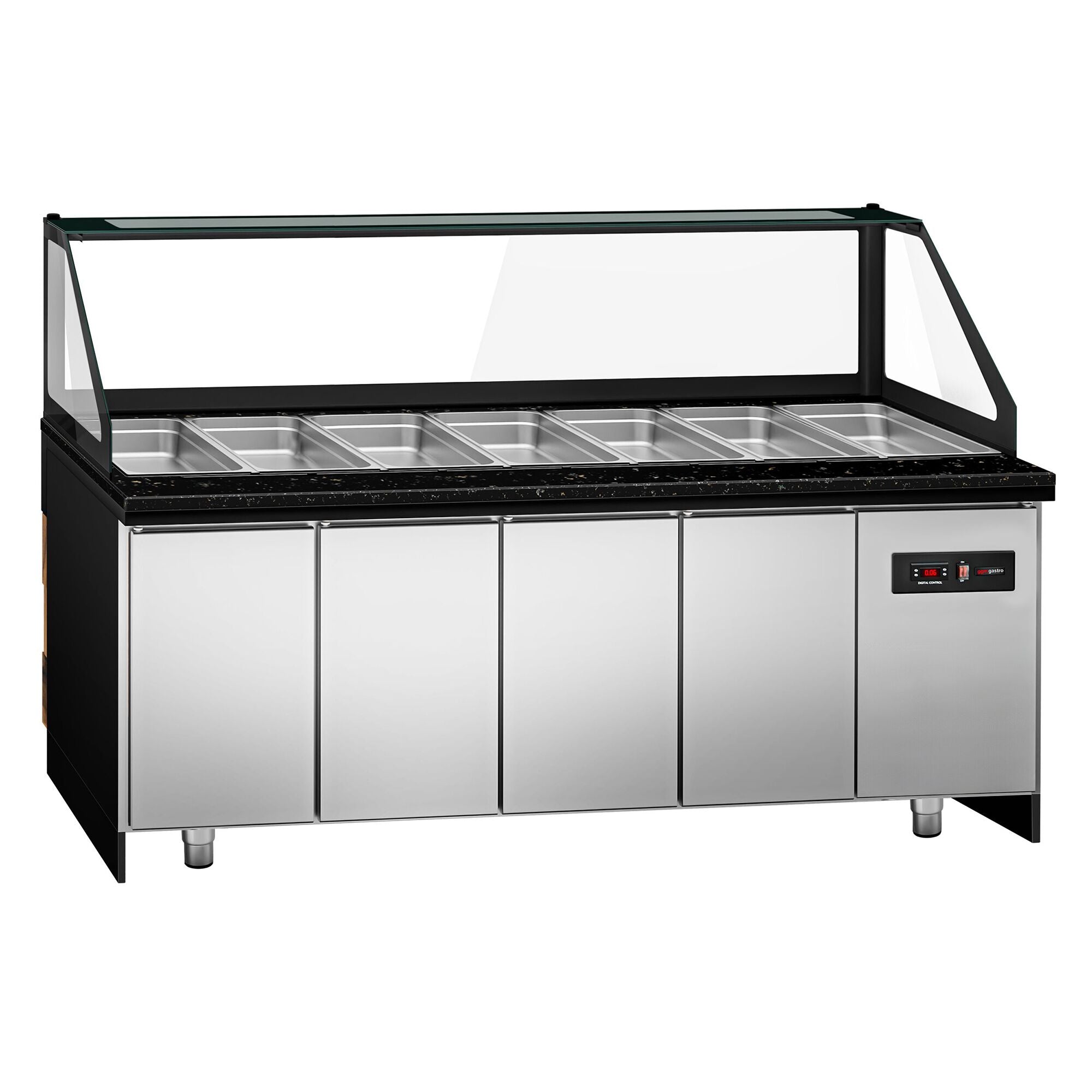 Saladet Toronto- 2550mm - Wooden Front Panel - 4 Doors -6x GN 1/1 - Black Granite Working Call