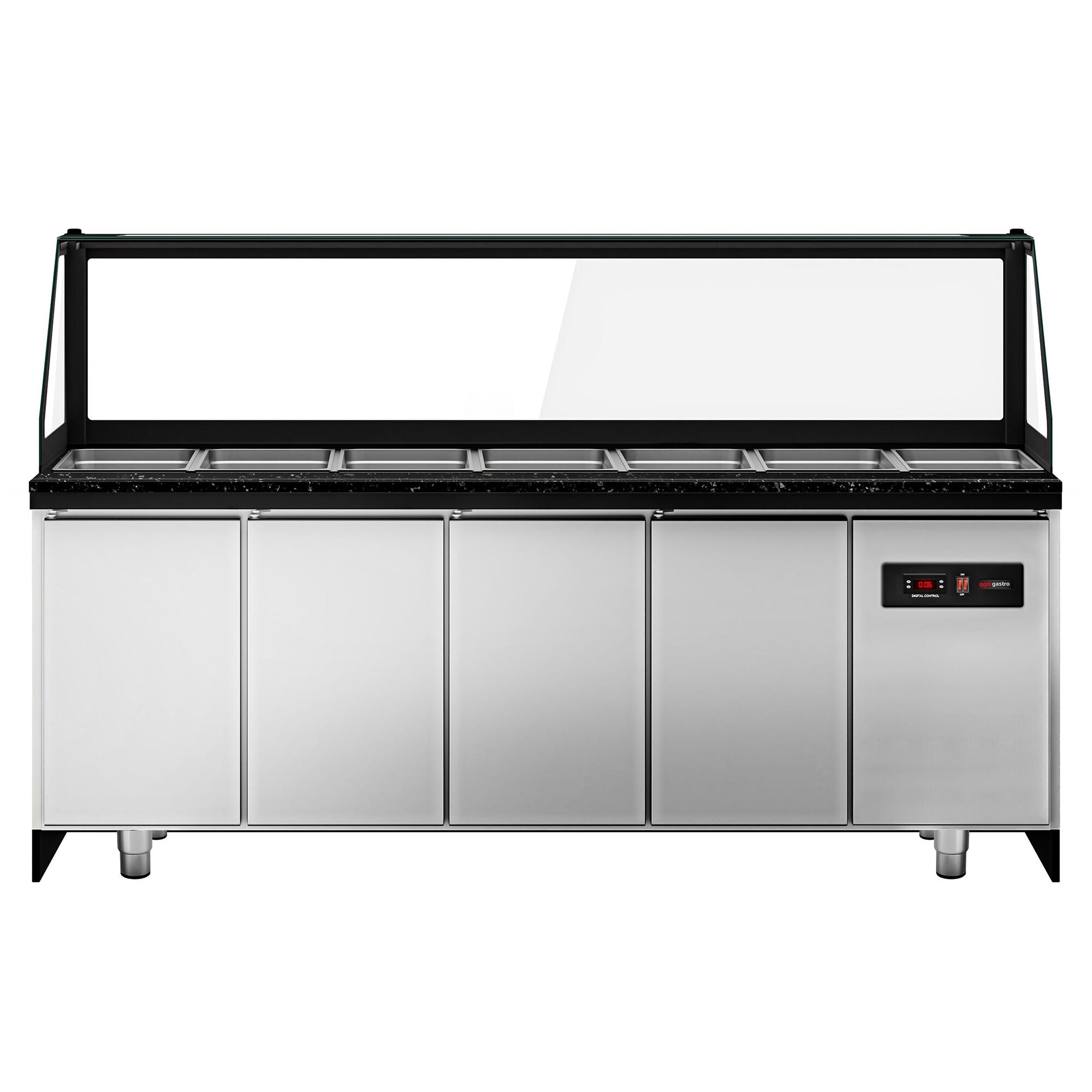 Saladet Toronto- 2550mm - Wooden Front Panel - 4 Doors -6x GN 1/1 - Black Granite Working Call