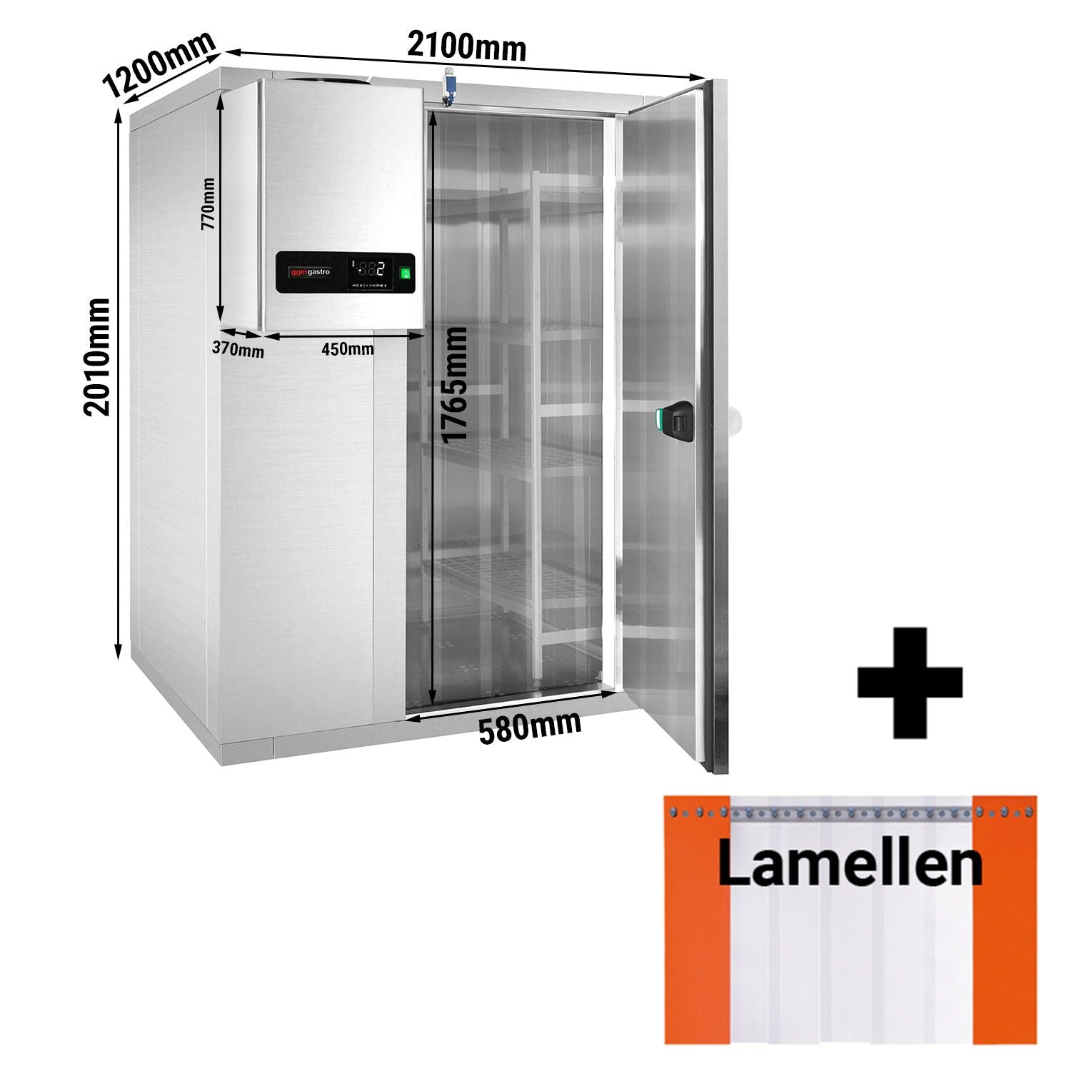 Stainless Steel Deep Freezer Room - 2100x1200mm - 3,16m³ - Drink freezing unit & curtain