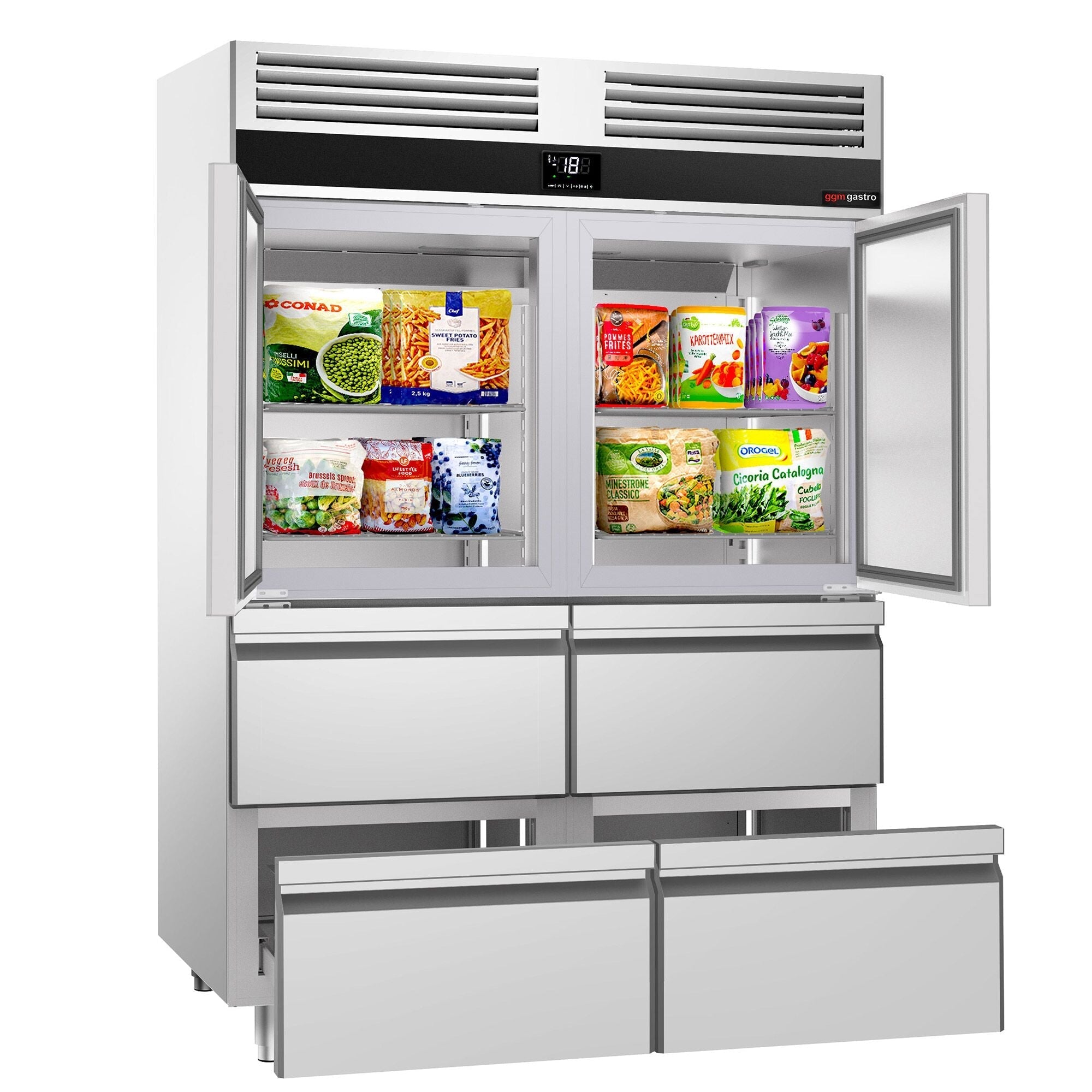 Deep Freezer Premium - GN 2/1 - 1400 Lt. - 2 stainless steel half door & 4 drawers