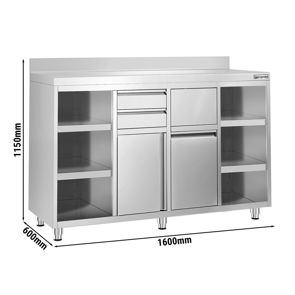 Working Cabinet - For Coffee Machine - 1600x600mm - Tokmak with Tokmak, 2 drawers, 2 lids and feet