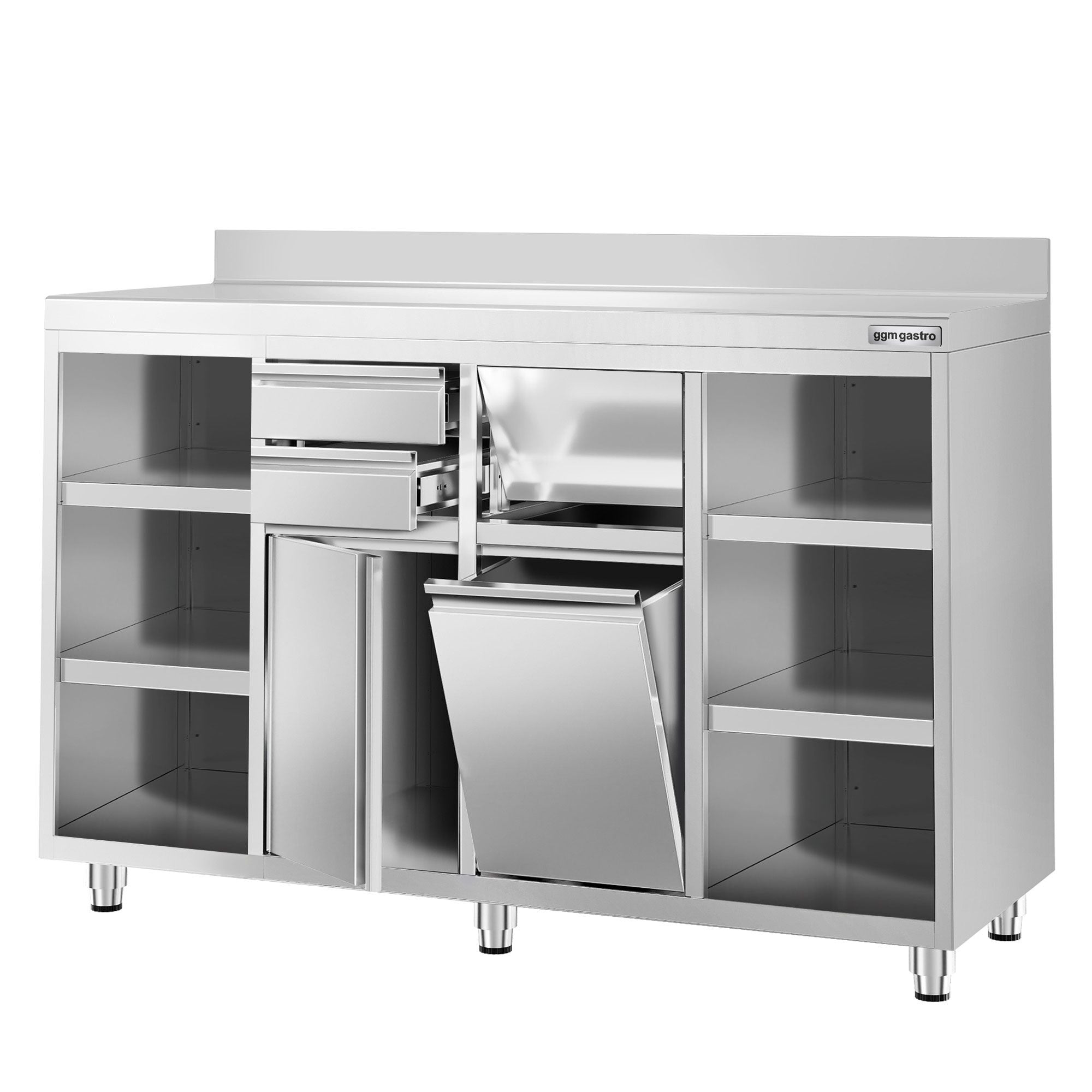 Working Cabinet - For Coffee Machine - 1600x600mm - Tokmak with Tokmak, 2 drawers, 2 lids and feet