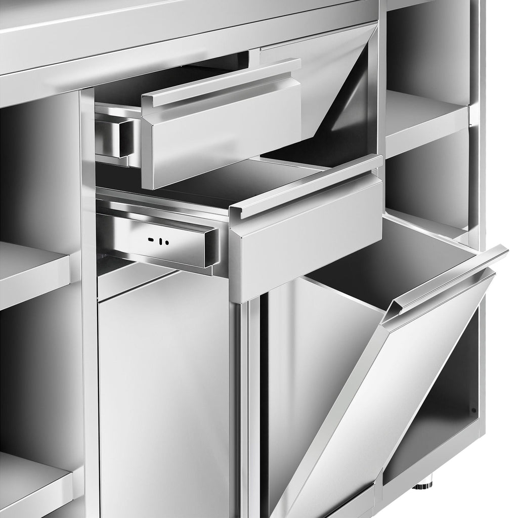 Working Cabinet - For Coffee Machine - 1600x600mm - Tokmak with Tokmak, 2 drawers, 2 lids and feet