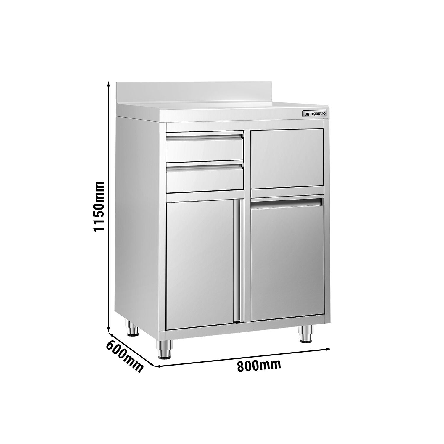 Working Cabinet - For Coffee Machine - 800x600mm - Tokmak with Tokmak, 2 drawers, 1 lid, garbage boxed and feet