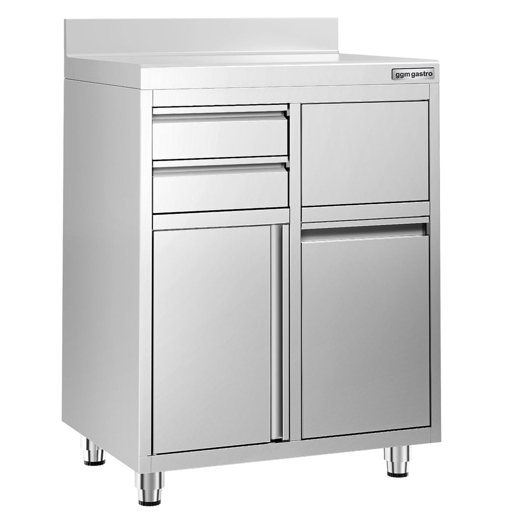 Working Cabinet - For Coffee Machine - 800x600mm - Tokmak with Tokmak, 2 drawers, 1 lid, garbage boxed and feet